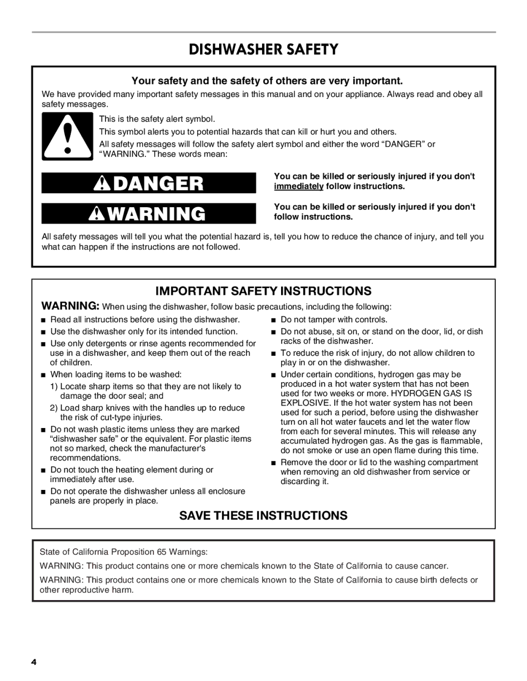 Kenmore 665.1301 manual Dishwasher Safety, Your safety and the safety of others are very important 