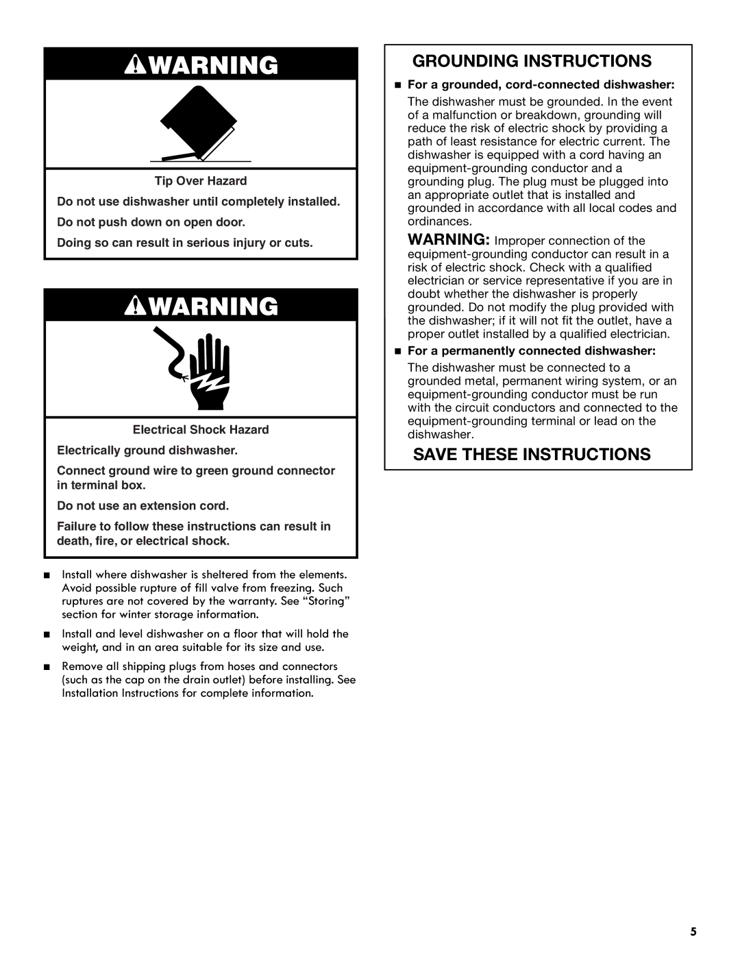 Kenmore 665.1301 manual Grounding Instructions 