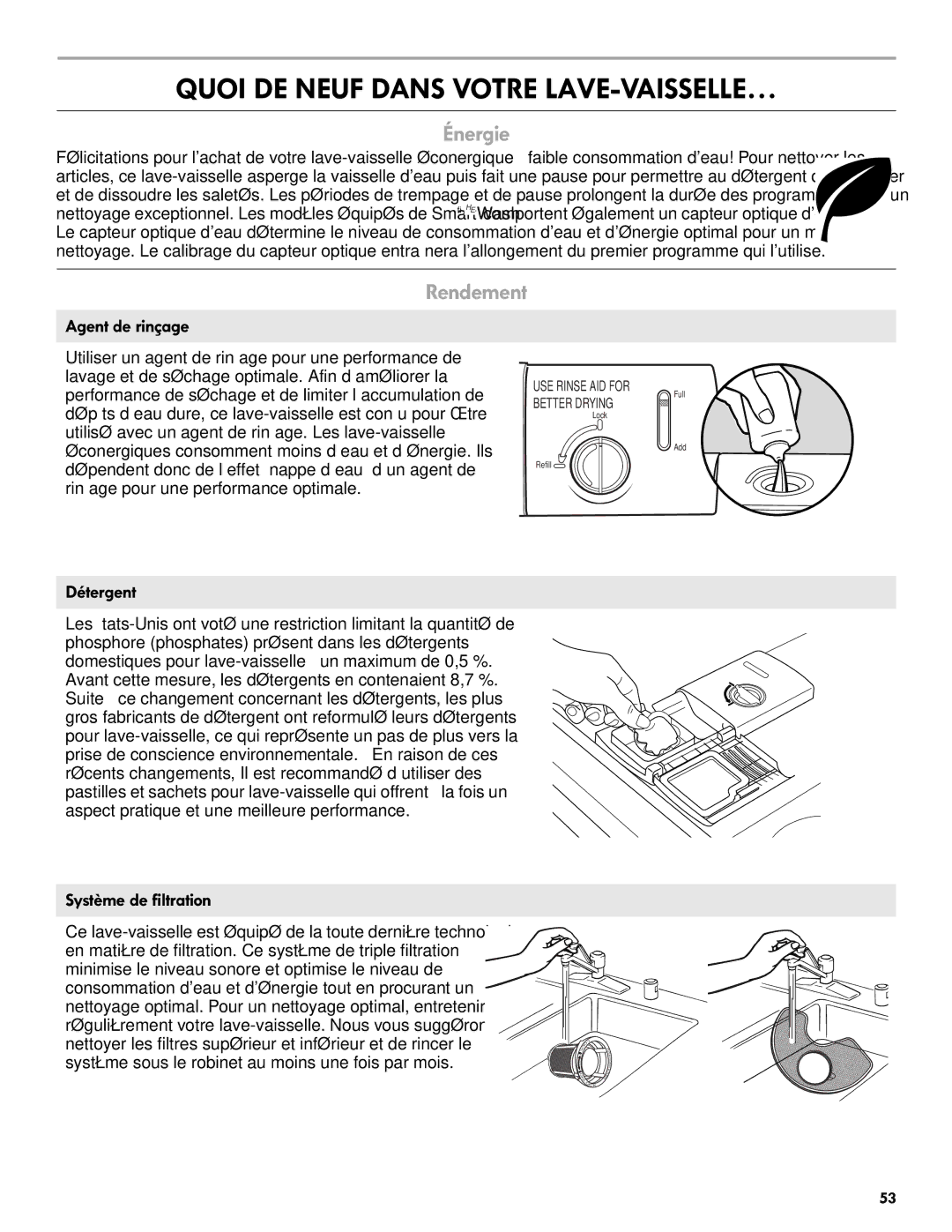 Kenmore 665.1301 manual Quoi DE Neuf Dans Votre LAVE-VAISSELLE…, Énergie, Rendement 