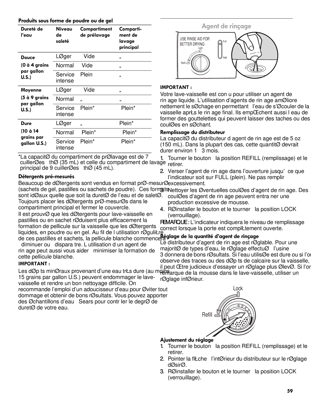 Kenmore 665.1301 manual Agent de rinçage 