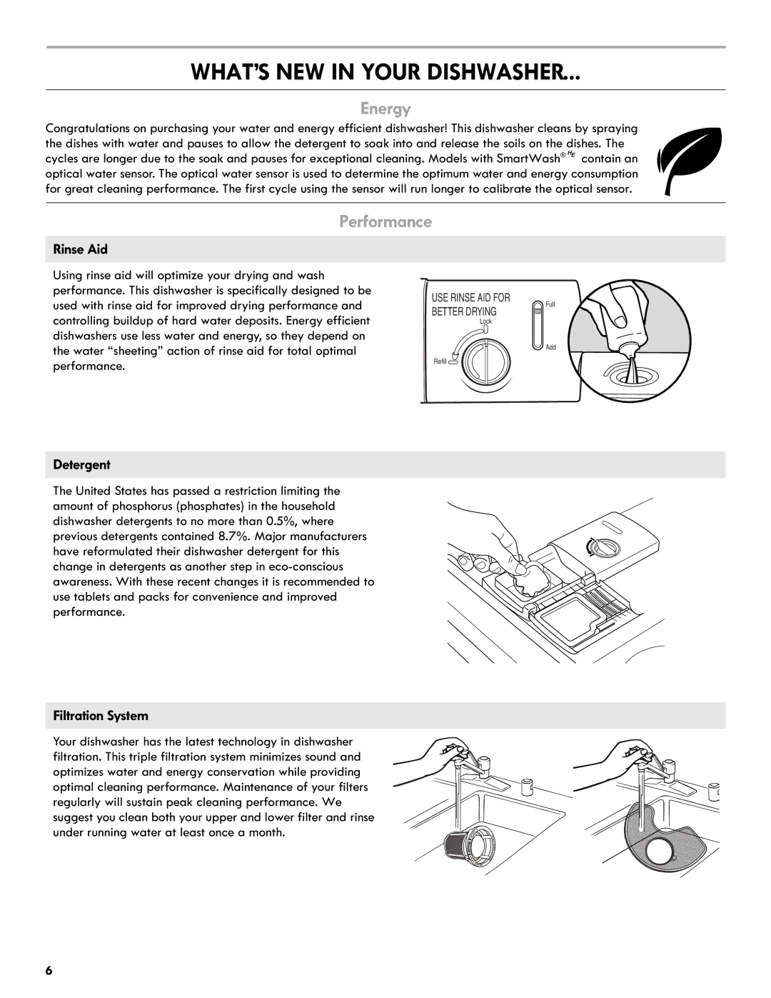 Kenmore 665.1301 manual WHAT’S NEW in Your Dishwasher, Energy, Performance 