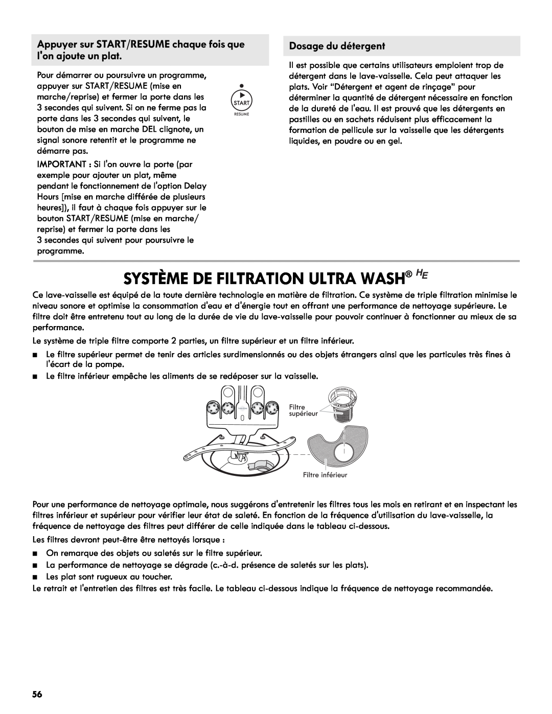Kenmore 665.1301 manual Système De Filtration Ultra Wash He, Dosage du détergent 