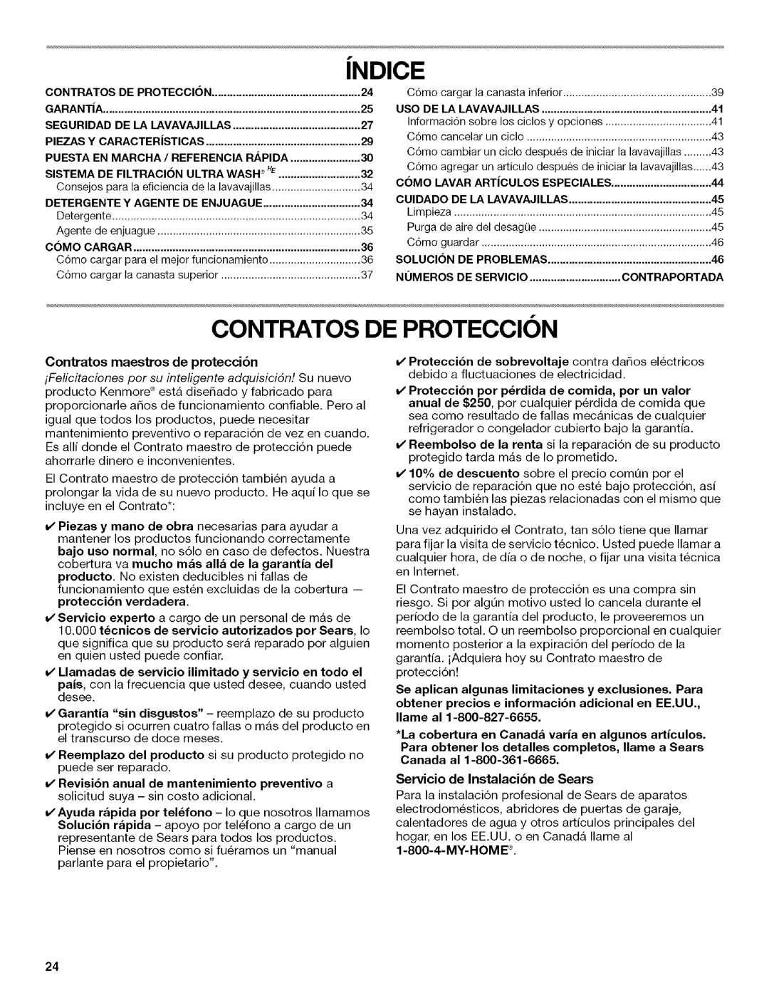 Kenmore 665.1312, 665.1342 manual Contratos DE Proteccion, Contratos maestros de protecci6n 