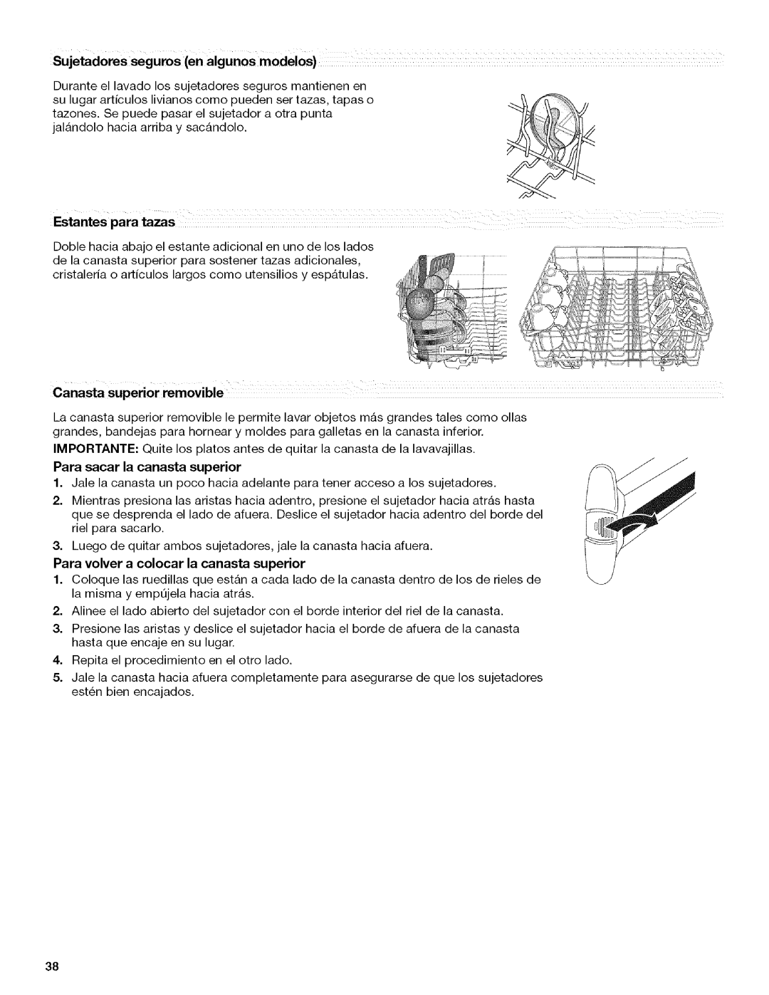 Kenmore 665.1312, 665.1342 manual Para volver a colocar la canasta superior 