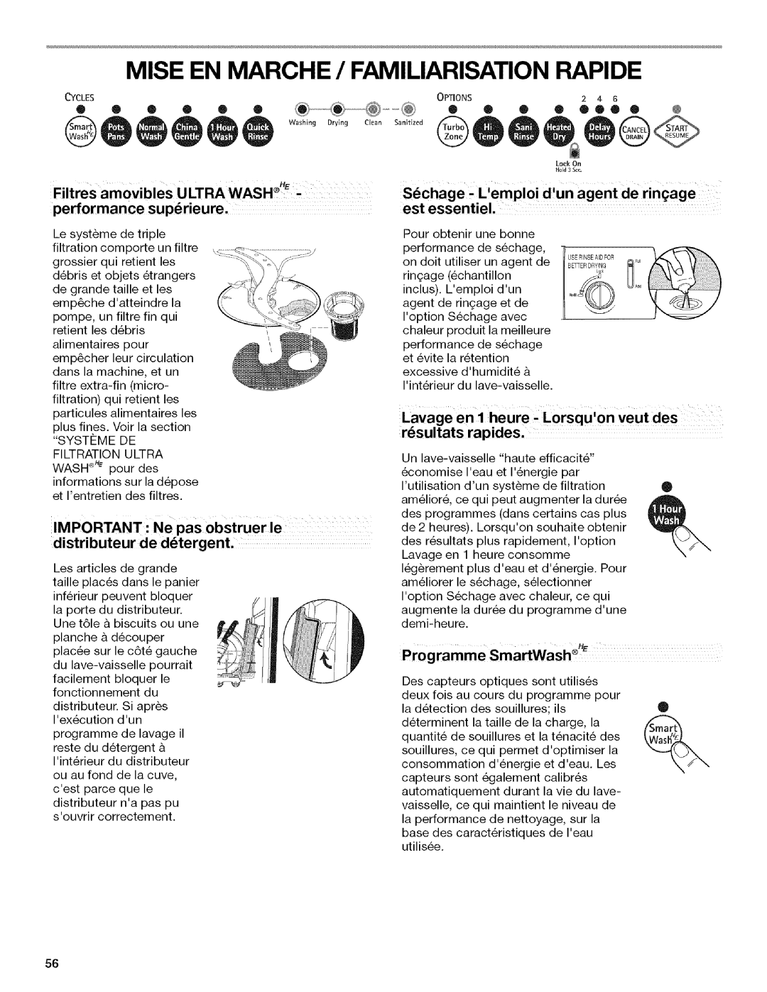 Kenmore 665.1312, 665.1342 manual Mise EN Marche / Familiarisation Rapide, Est essentiel 