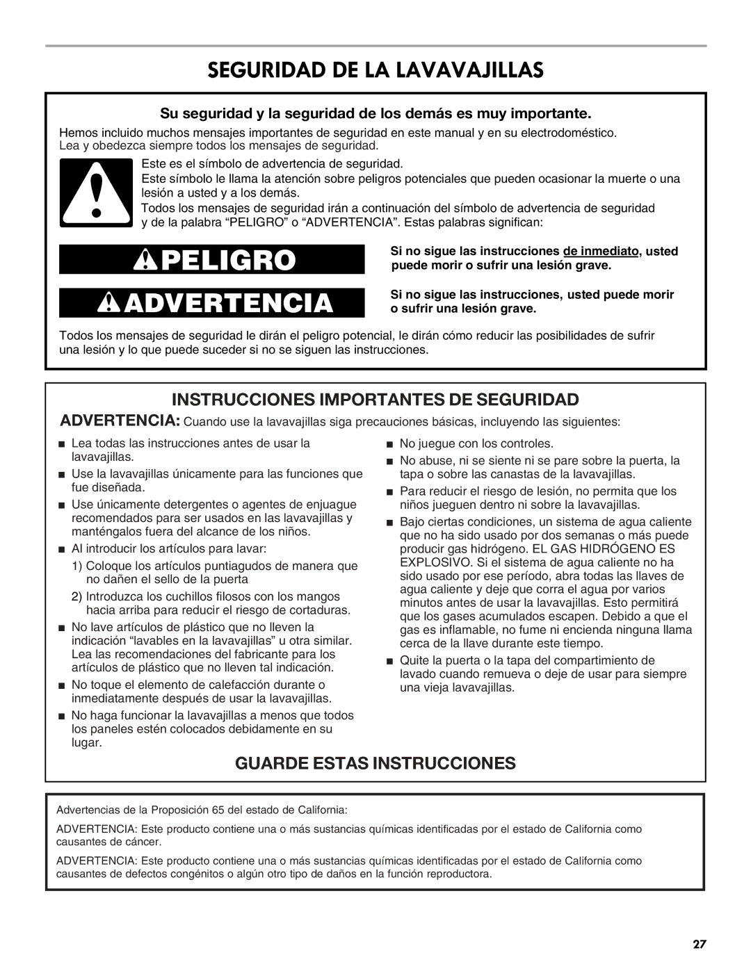 Kenmore 665.1327 manual Seguridad DE LA Lavavajillas, Su seguridad y la seguridad de los demás es muy importante 