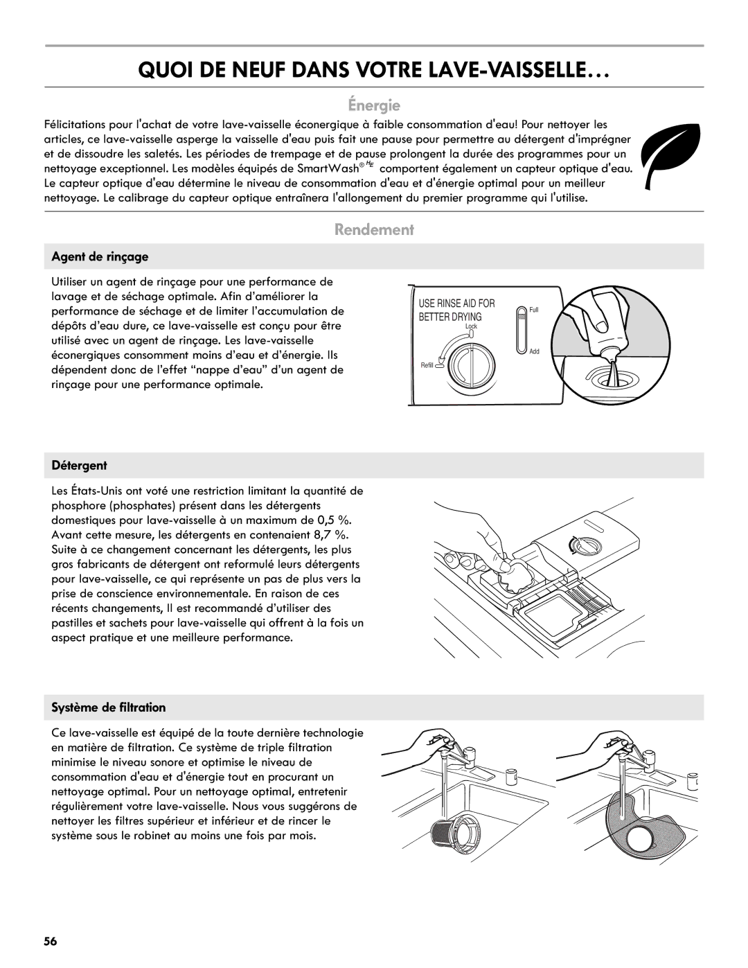 Kenmore 665.1327 manual Quoi DE Neuf Dans Votre LAVE-VAISSELLE…, Énergie, Rendement 