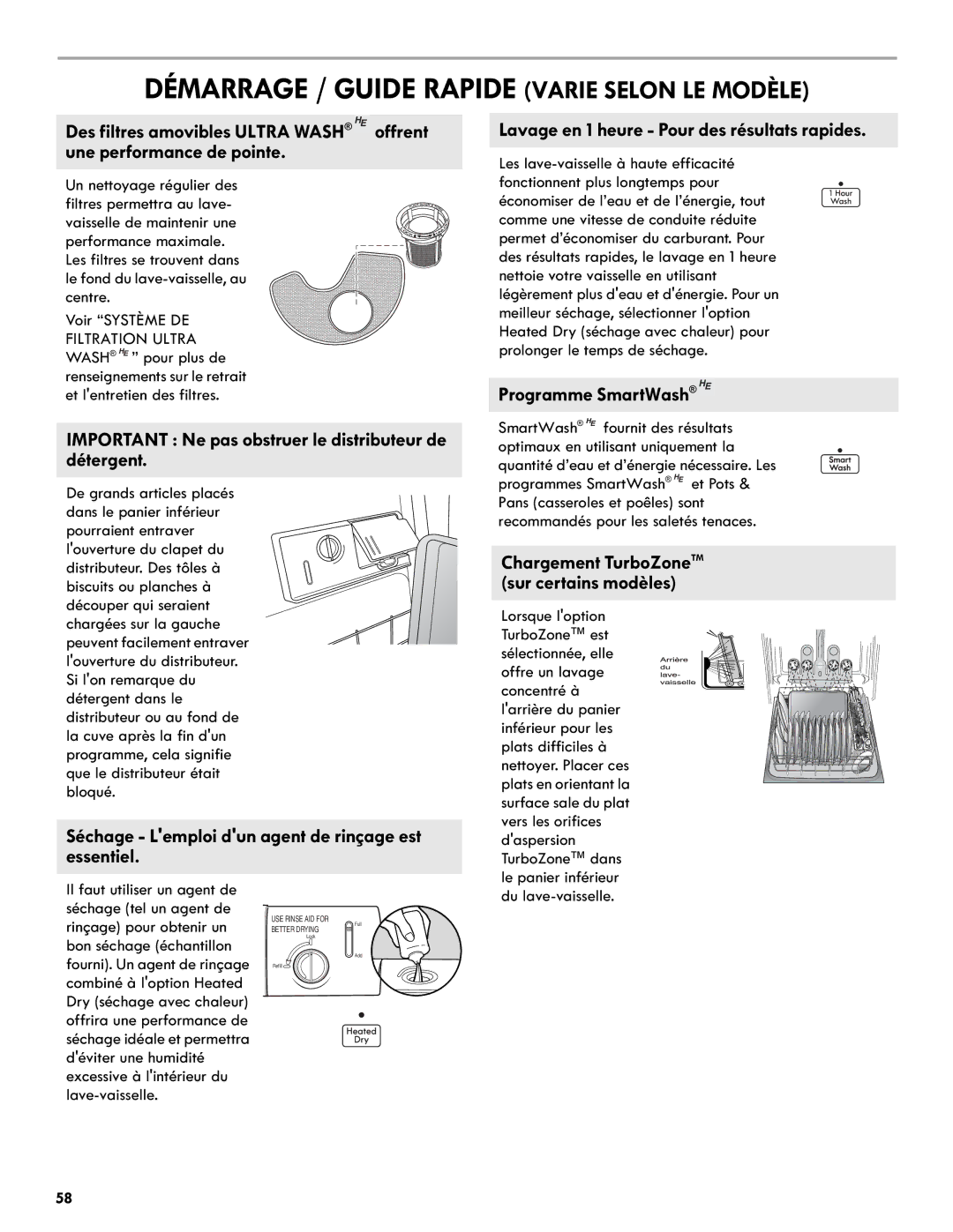 Kenmore 665.1327 Les lave-vaisselle à haute efficacité, Chargement TurboZoneTM sur certains modèles, Du lave-vaisselle 