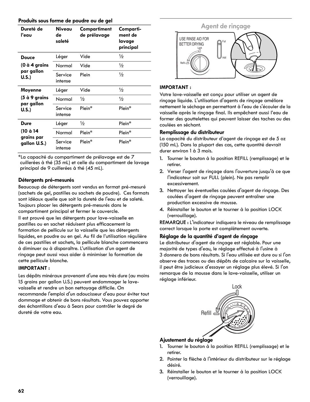 Kenmore 665.1327 manual Agent de rinçage 