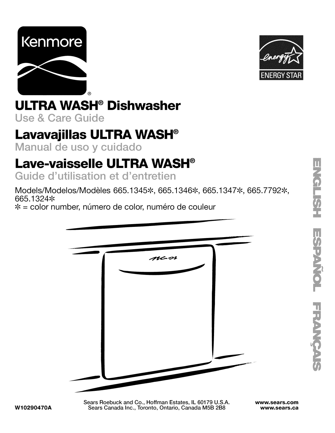 Kenmore 665.1347, 665.1346, 665.1324, 665.1345, 665.77925 manual Lavavajillas Ultra Wash, W10290470A 