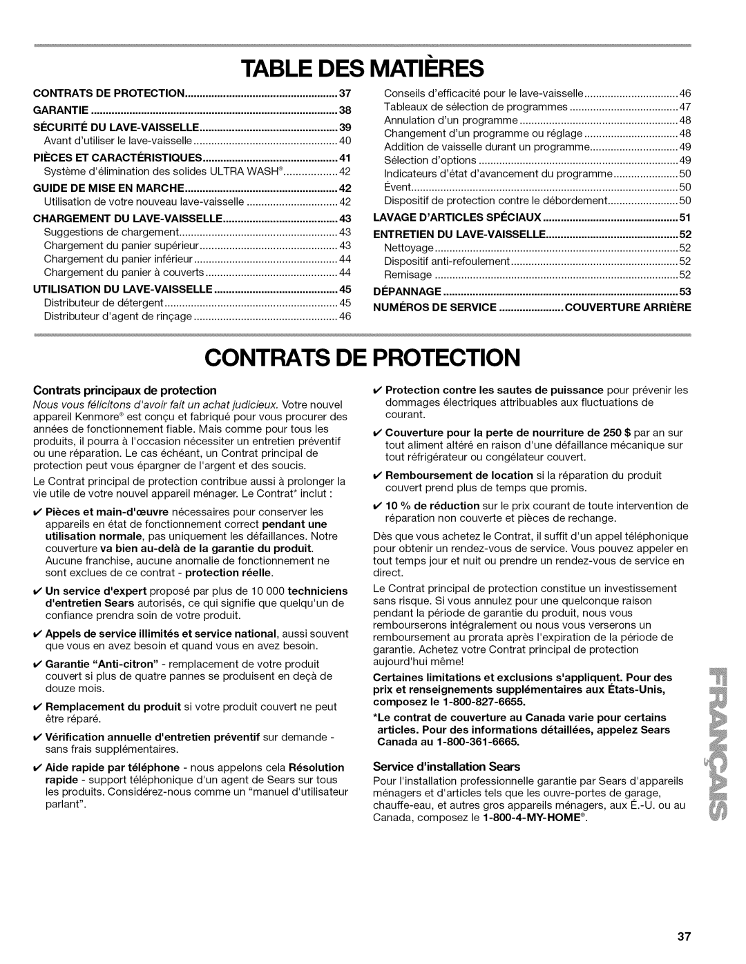 Kenmore 665.1324, 665.1346, 665.1347, 665.1345 Table DES Matii RES, Contrats DE Protection, Entretien, Couverture Arriere 