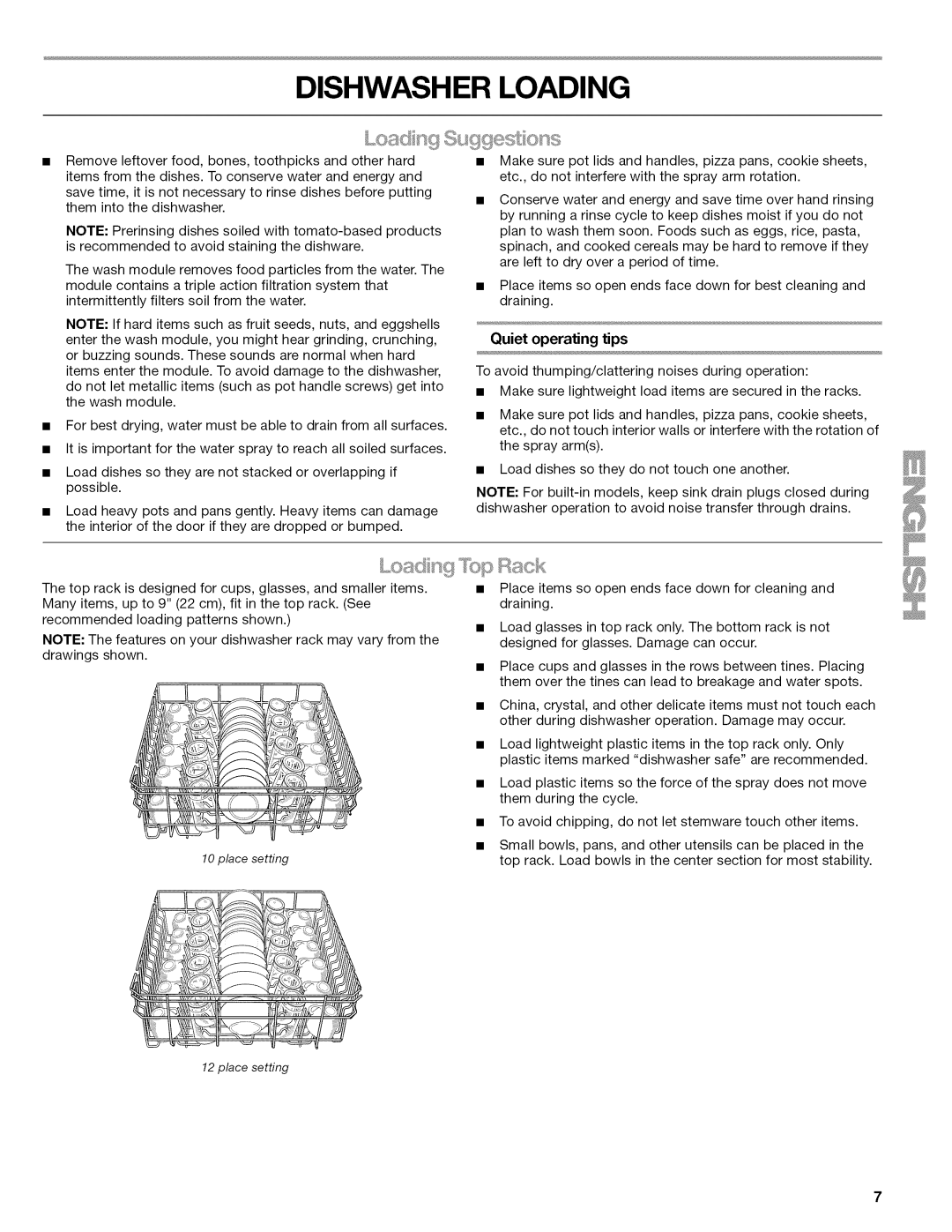 Kenmore 665.1324, 665.1346, 665.1347, 665.1345, 665.77925 manual Dishwasher Loading, Quiet operating tips 