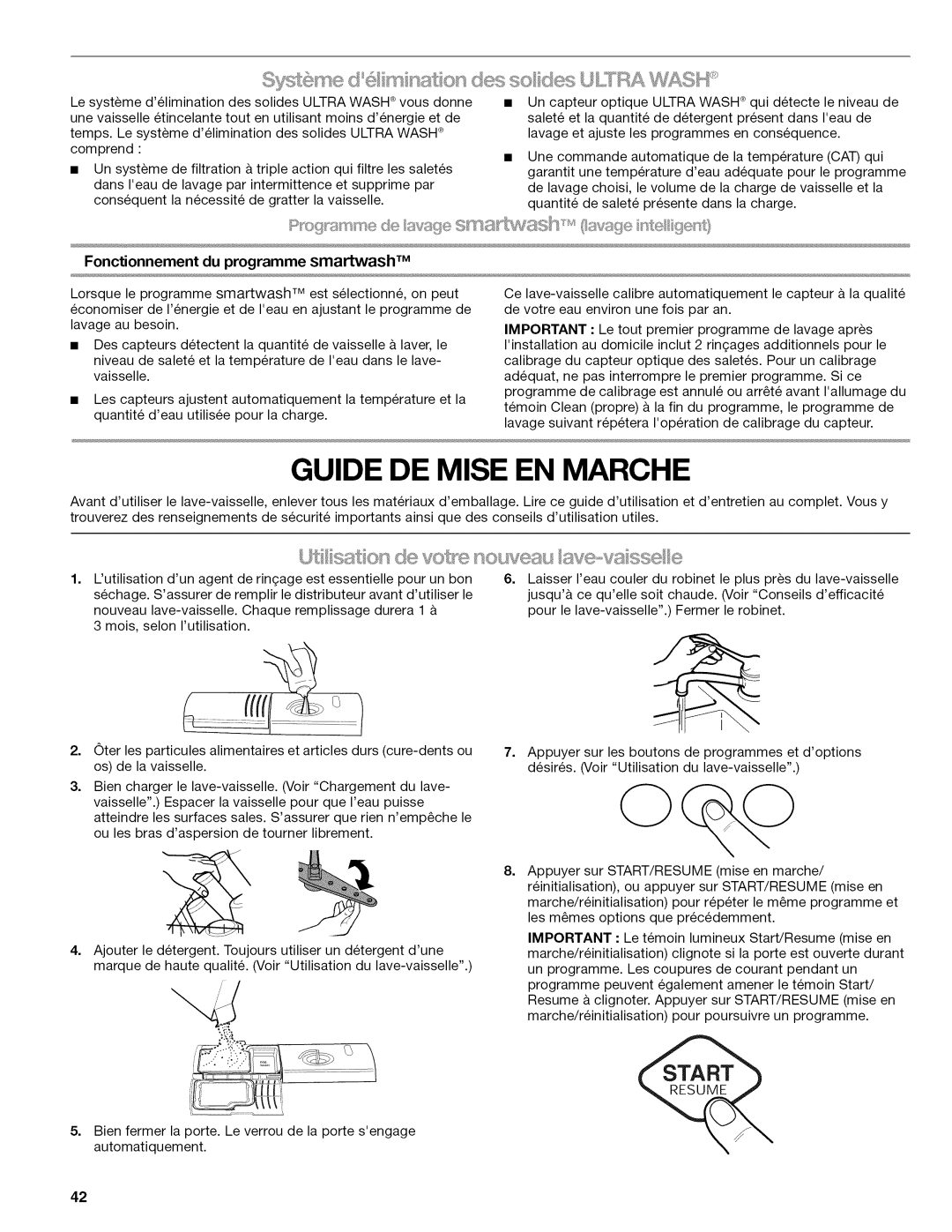 Kenmore 665.1324, 665.1346, 665.1347, 665.1345, 665.77925 manual Guide De Mise En Marche, Fonctionnement du programme smartwash 