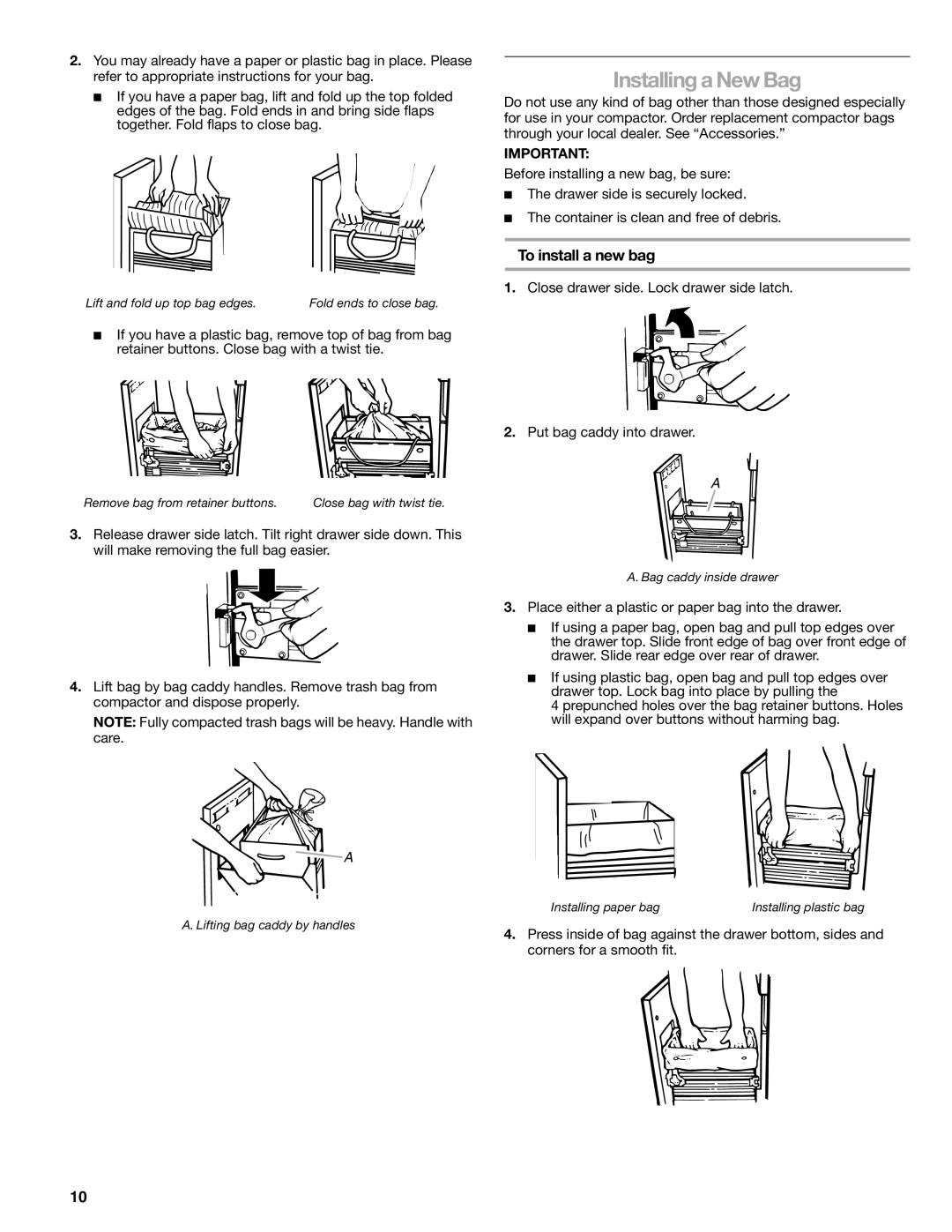 Kenmore 665.1363 manual Installing a New Bag, To install a new bag 