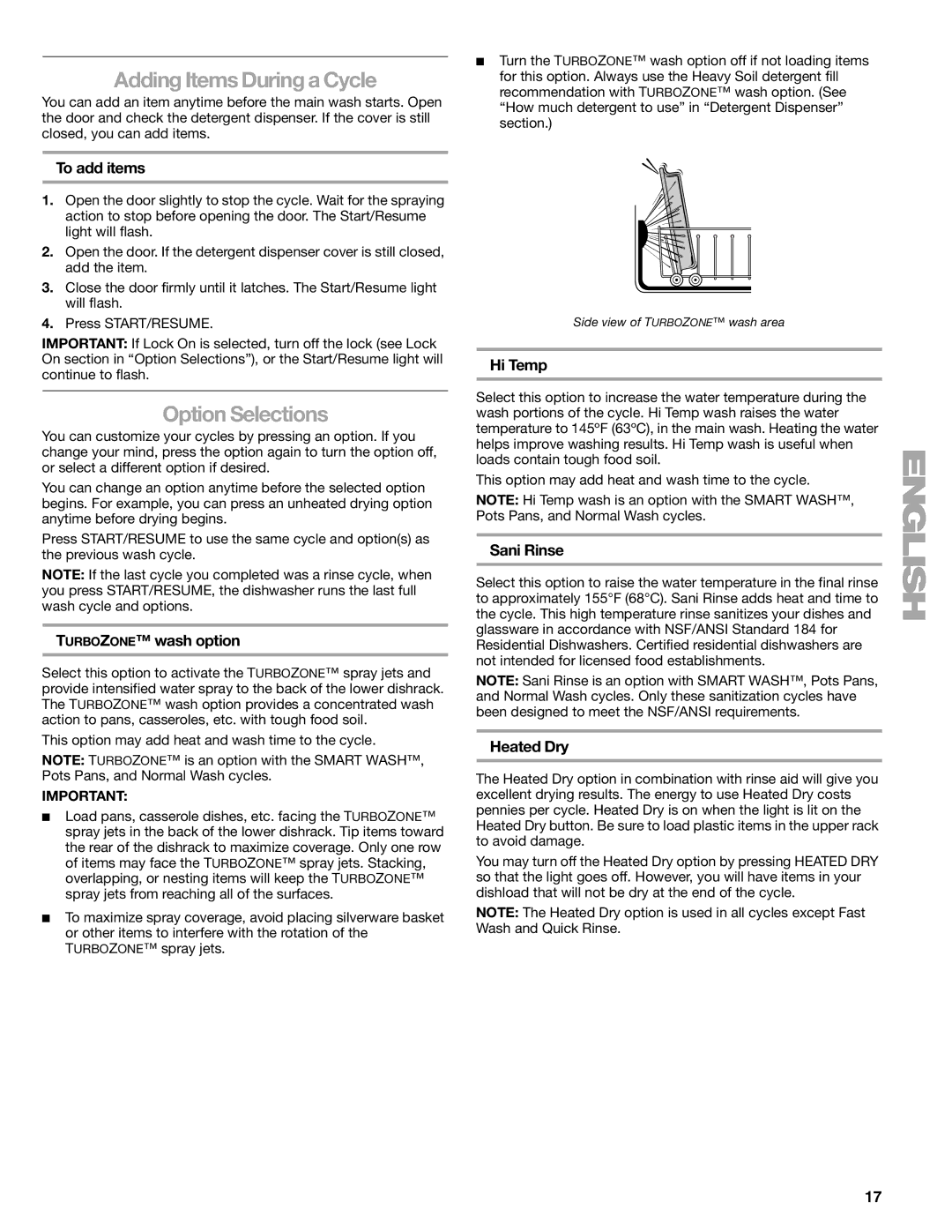 Kenmore 665.1388, 665.1378 manual Adding Items During a Cycle, Option Selections 