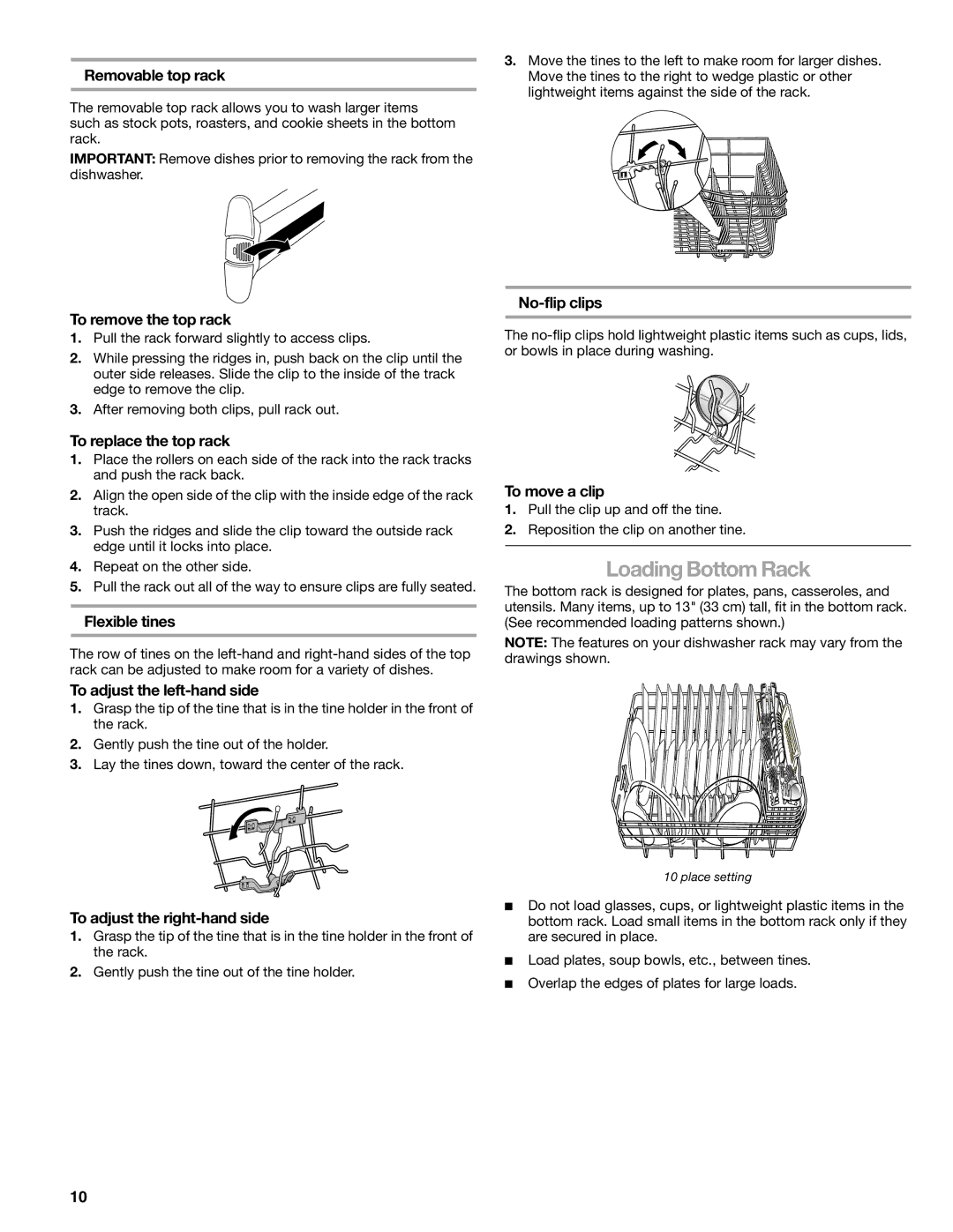 Kenmore 665.1379 manual Loading Bottom Rack 