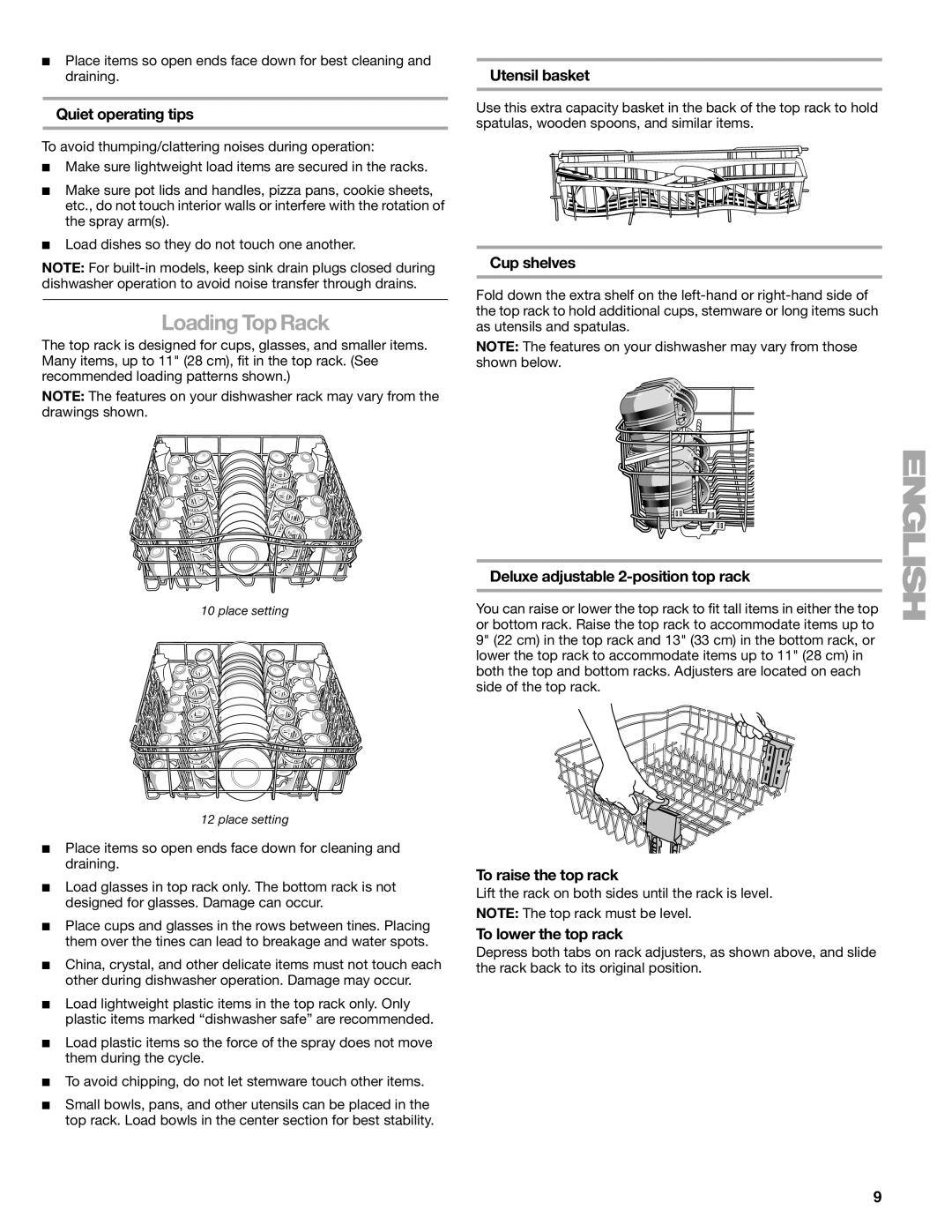 Kenmore 665.1379 manual Loading Top Rack 