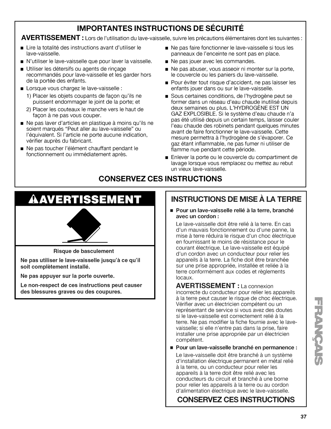 Kenmore 665.1389 manual Importantes Instructions 