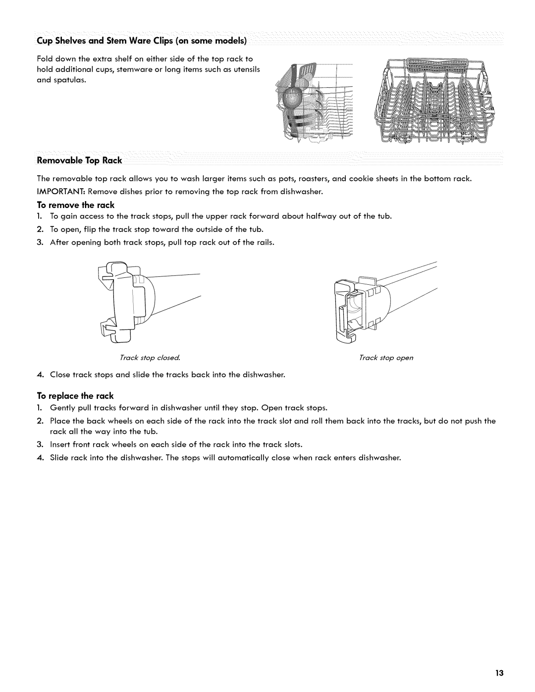 Kenmore 665.1404 manual To remove the rack, Removable Top Rack 