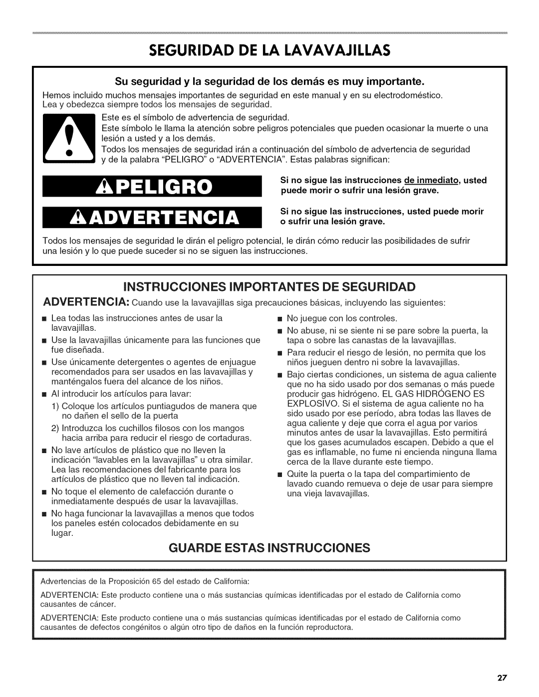 Kenmore 665.1404 manual Seguridad DE LA Lavavajillas, Su seguridad y la seguridad de los demos es muy importante 