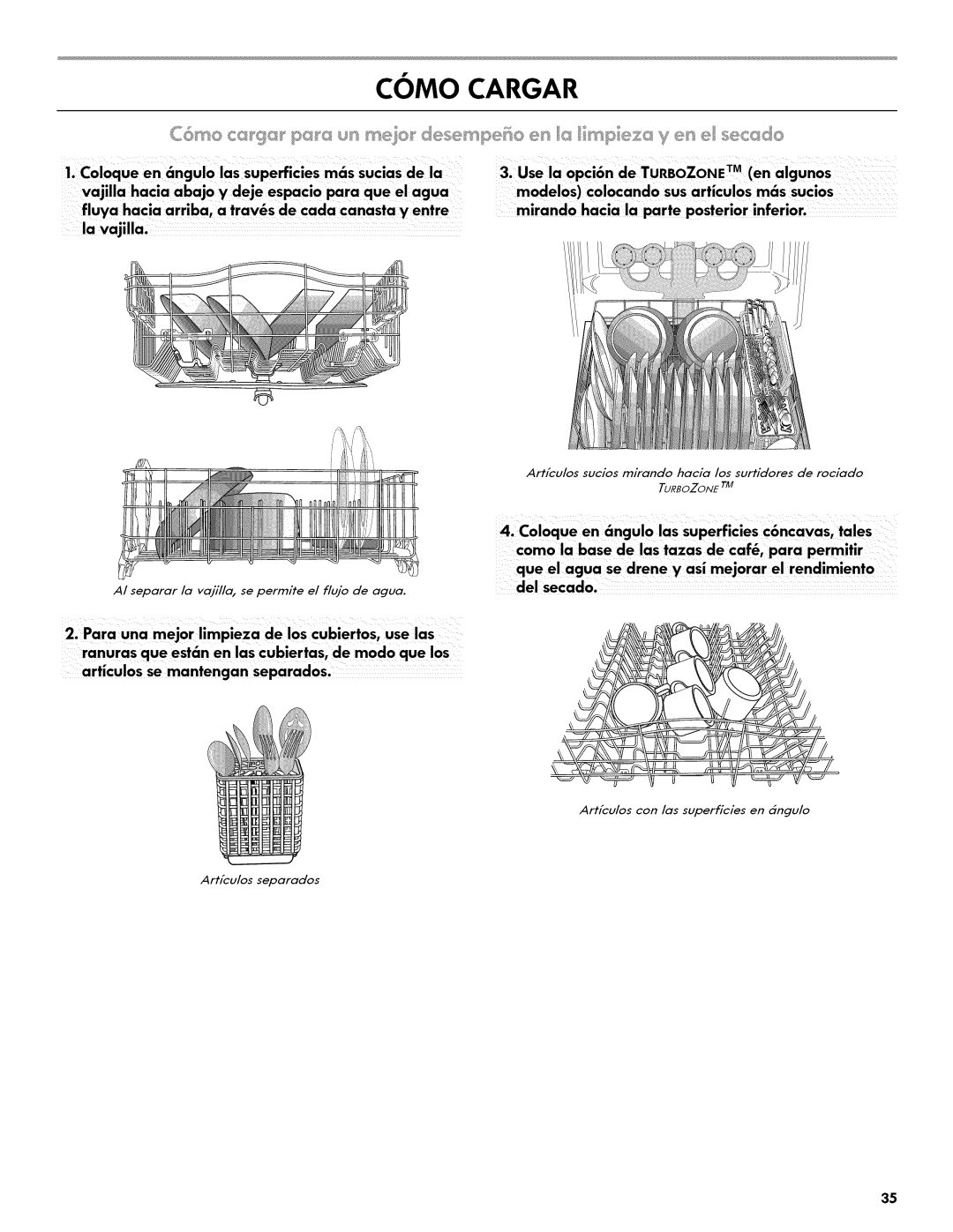 Kenmore 665.1404 manual Como Cargar, Use la opci6n de Turbozonem en algunos 