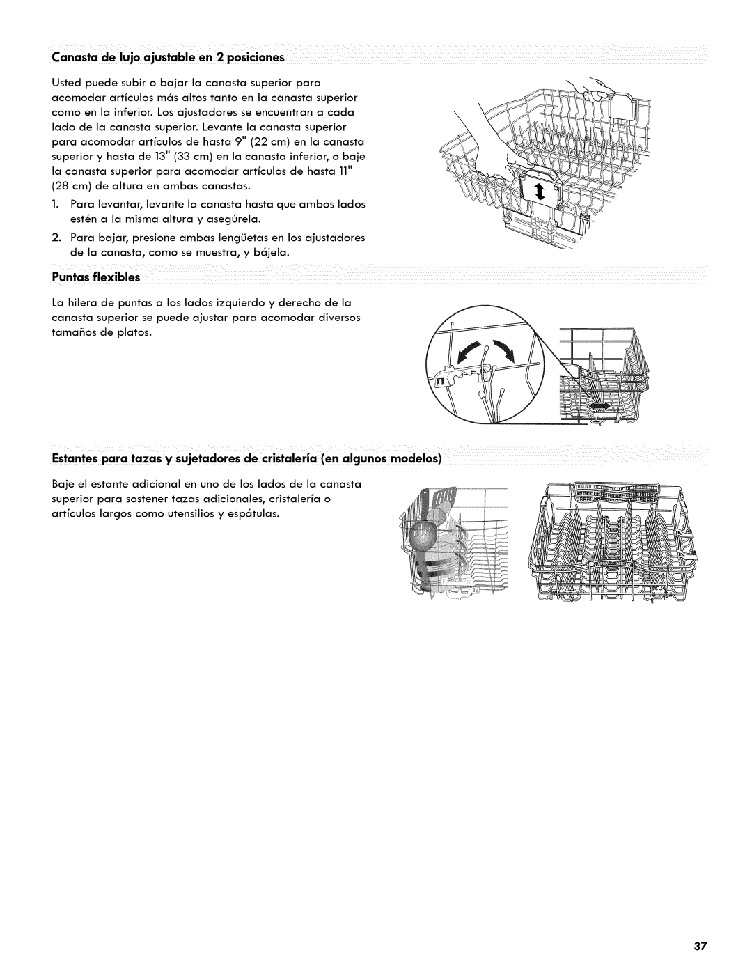 Kenmore 665.1404 manual Canasta de lujo ajustable en 2 posiciones 