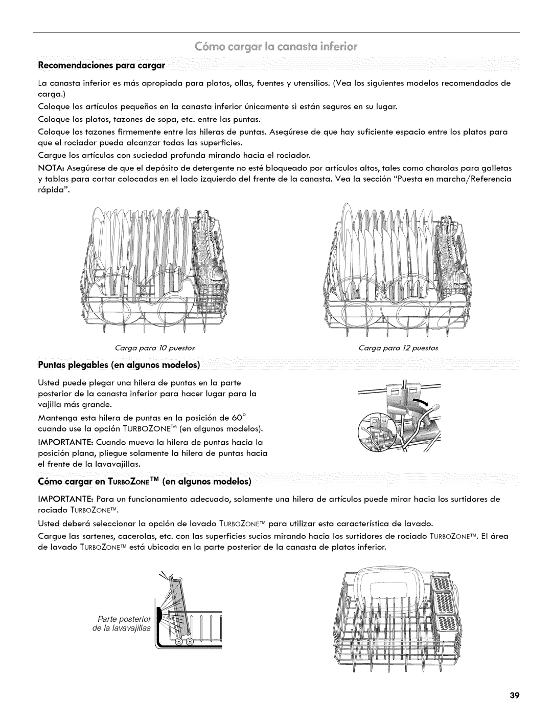 Kenmore 665.1404 manual Parte posterior de la lavavajillas 