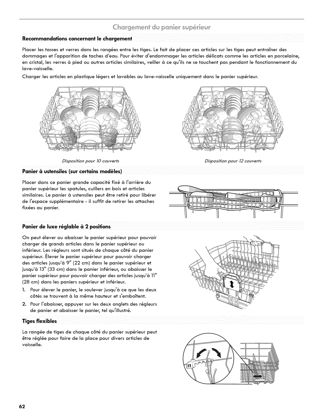 Kenmore 665.1404 manual Disposition pour 10 couverfs Disposition pour 12 couverts 