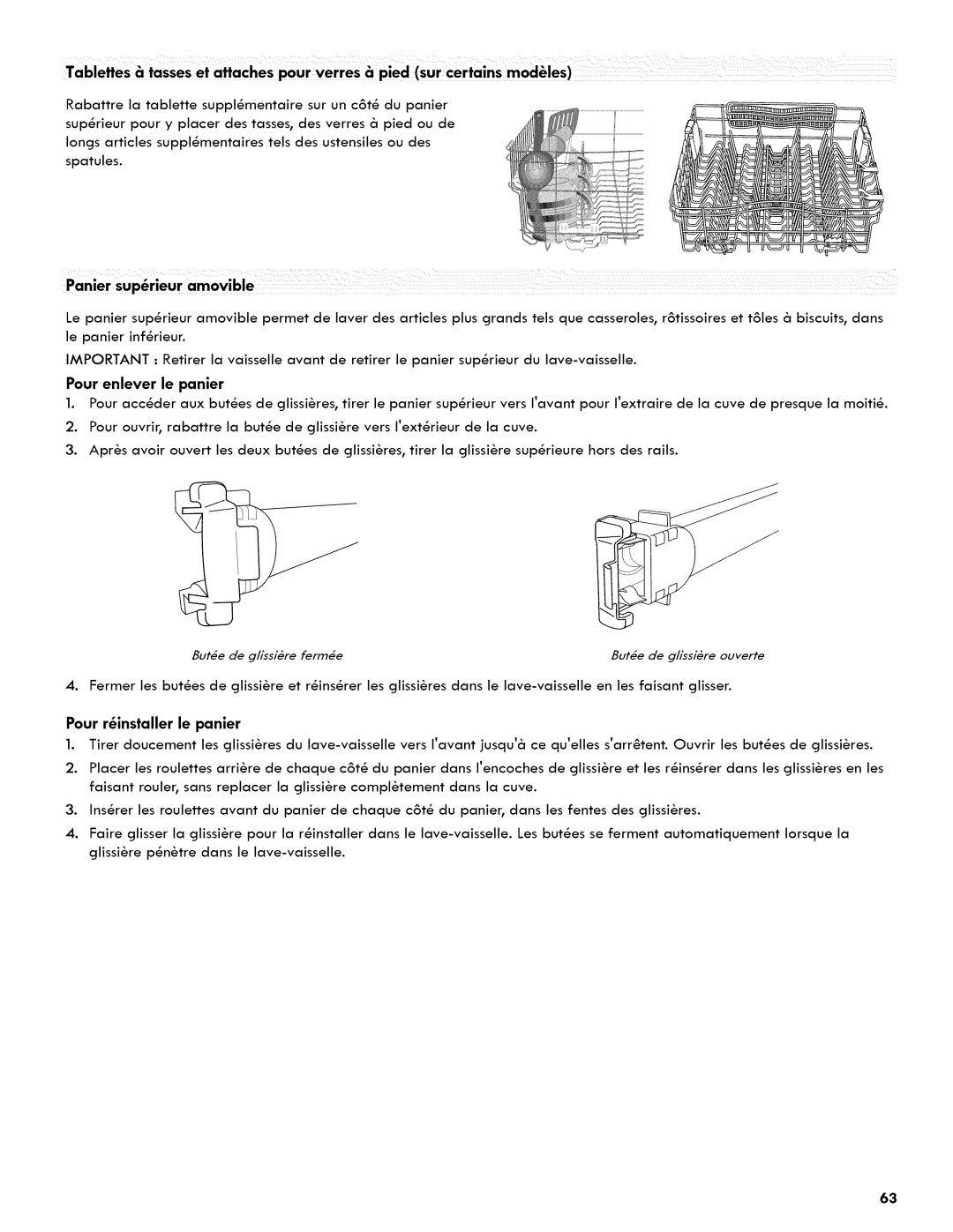 Kenmore 665.1404 manual Pour enlever le panier 