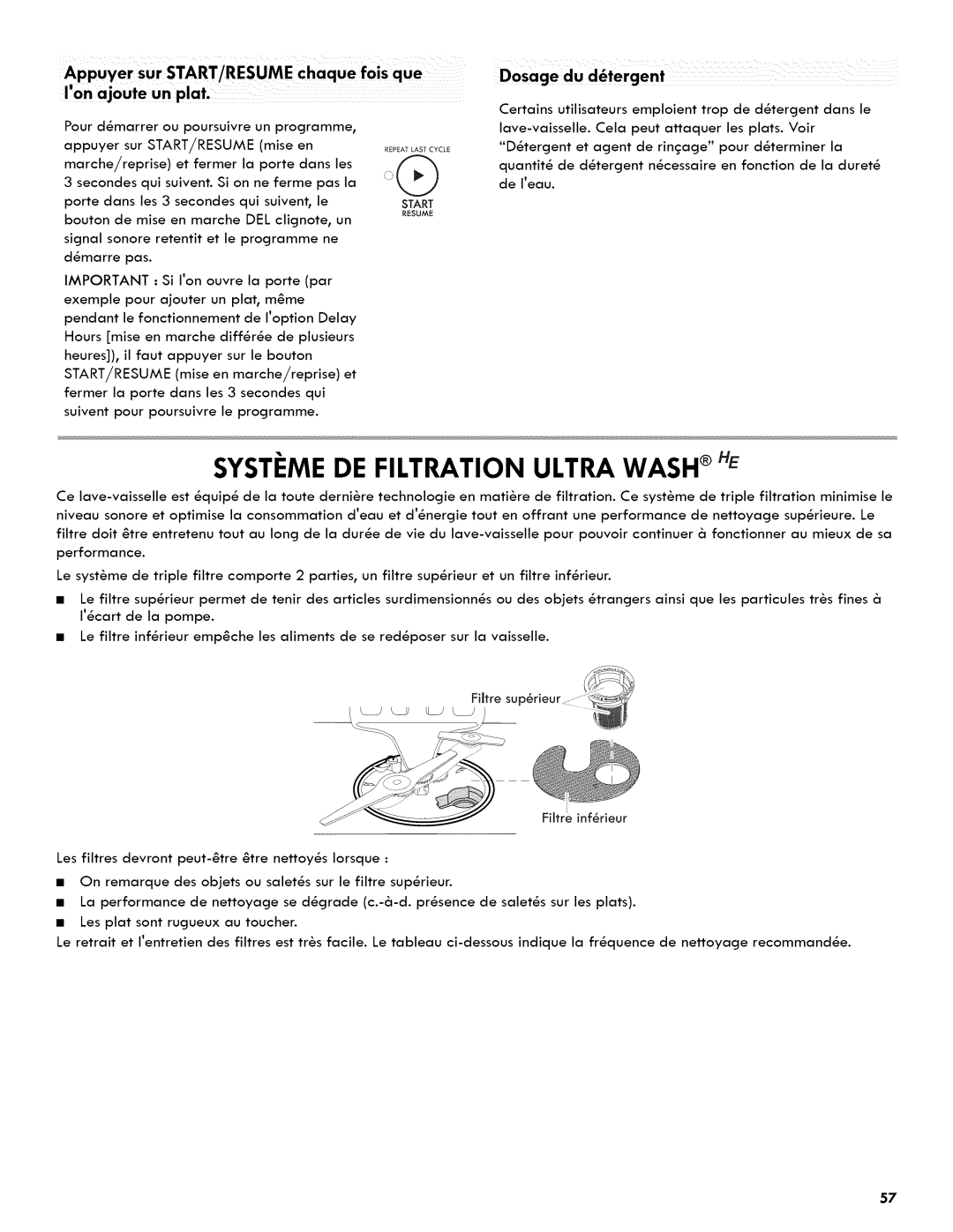 Kenmore 665.1404 manual Systi:Me De Filtration Ultra Wash He 