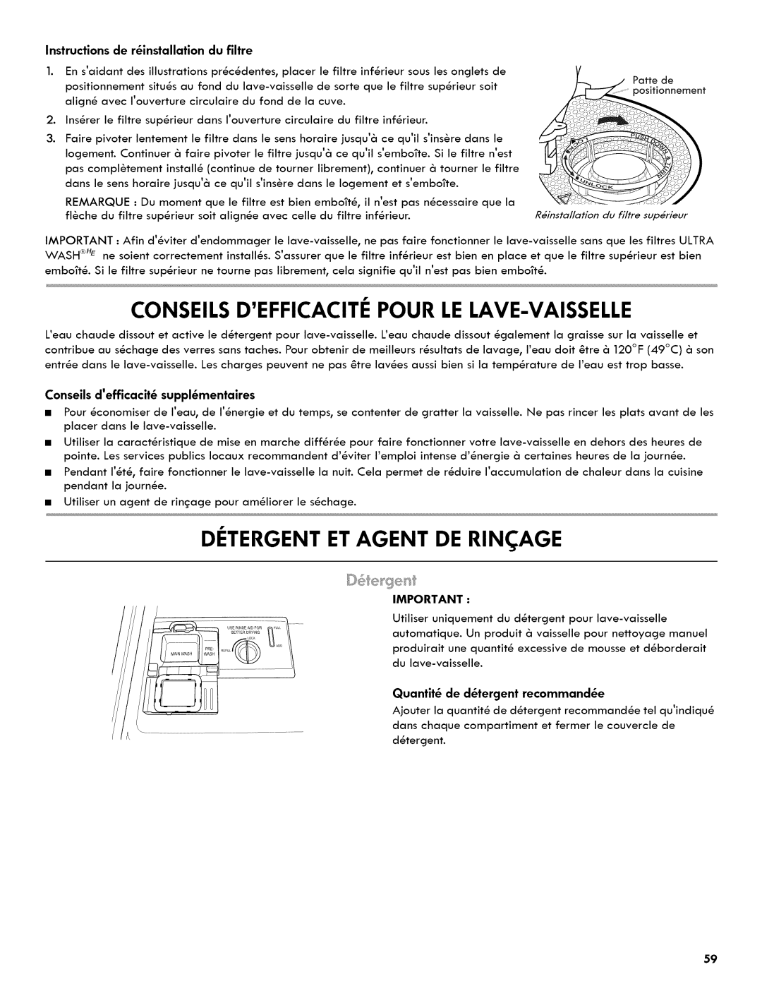 Kenmore 665.1404 manual Conseils Defficacite Pour Le Lave-Vaisselle, Detergent Et Agent De Rin Age 