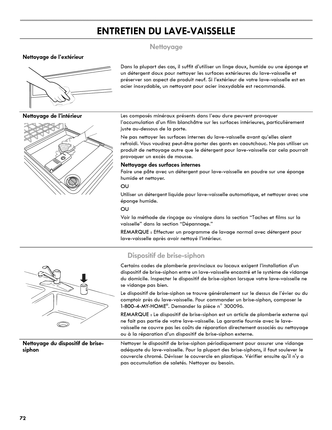 Kenmore 665.1404 manual Entretien Du Lave-Vaisselle, Nettoyage de lext_rieur, Nettoyage du dispositif de brise 