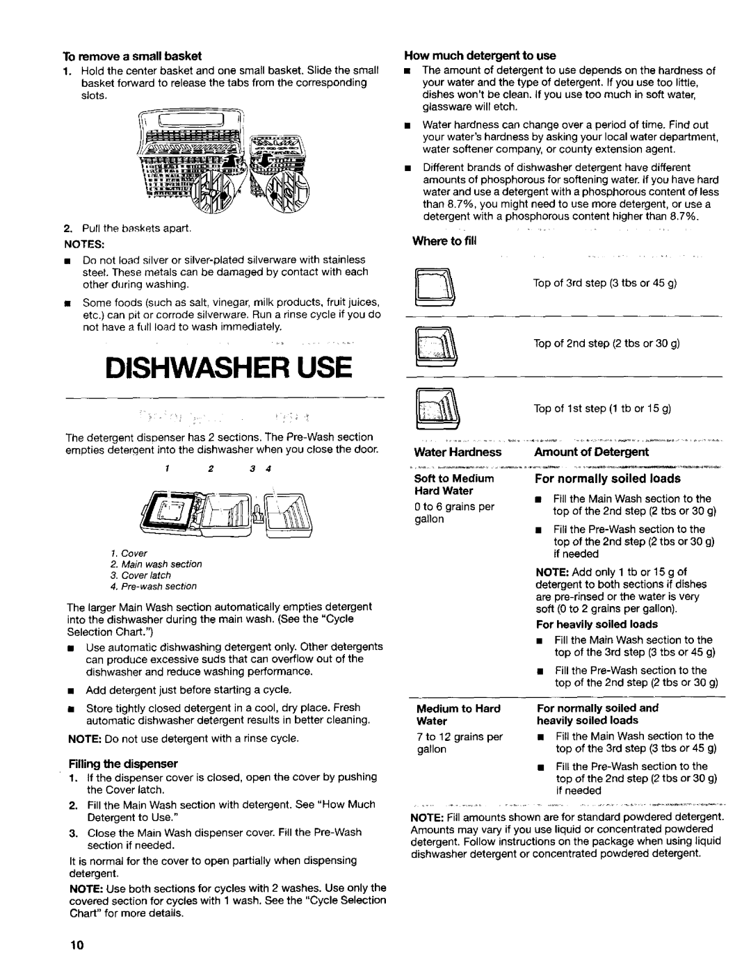 Kenmore 665.15629, 665.15622 manual Dishwasher USE, Where to fill 