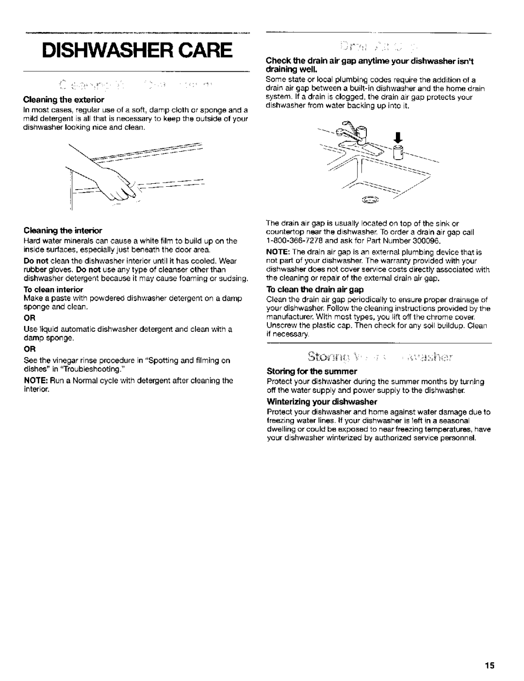 Kenmore 665.15622, 665.15629 manual Dishwasher Care 