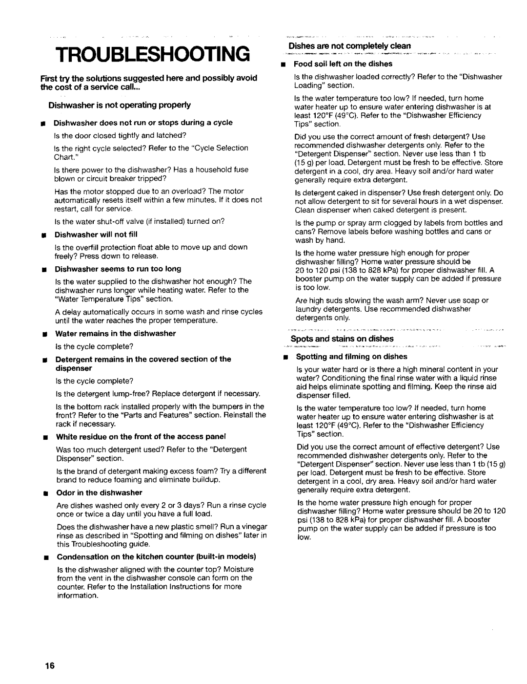 Kenmore 665.15629, 665.15622 manual Troubleshooting 