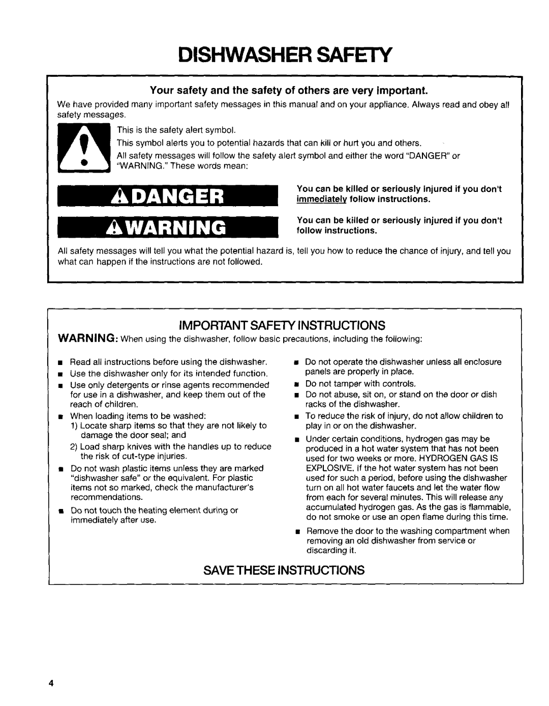 Kenmore 665.15629, 665.15622 manual Dishwasher Safety, Your safety and the safety of others are very important 