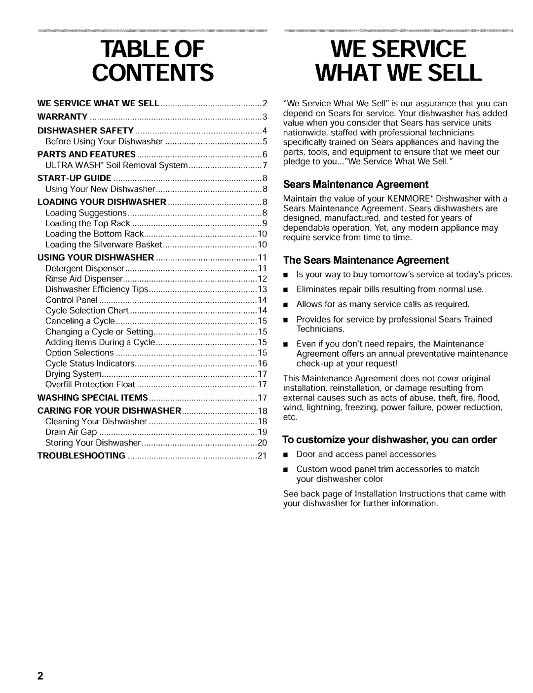 Kenmore 665.16819, 665.15812, 665.16817, 665.15819, 665.16812, 665.15817, 665.16813 manual Contents 