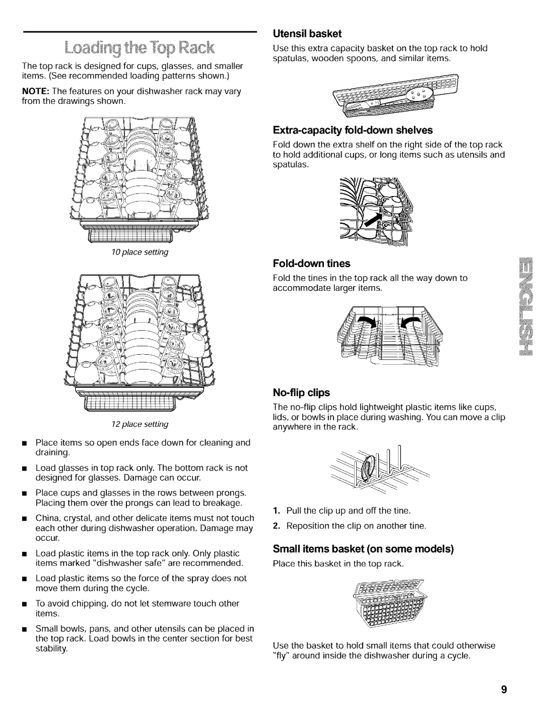 Kenmore 665.16819, 665.15812, 665.16817 manual Utensil basket, Extra-capacity fold-downshelves, No-flipclips, Fold-downtines 
