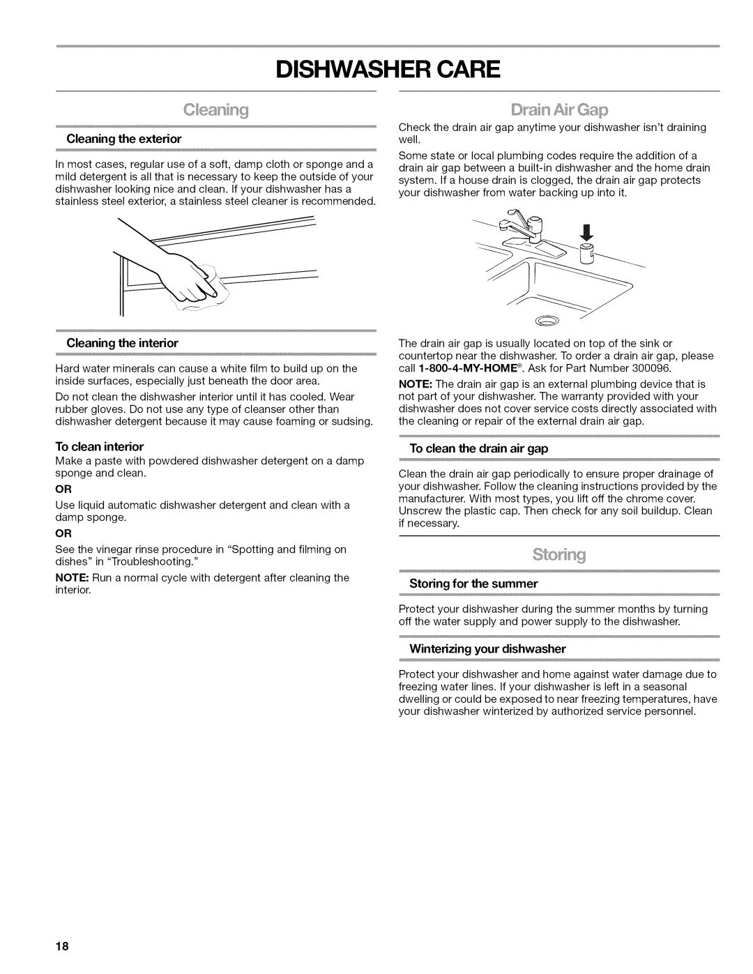 Kenmore 665.1622 manual Dishwasher Care 