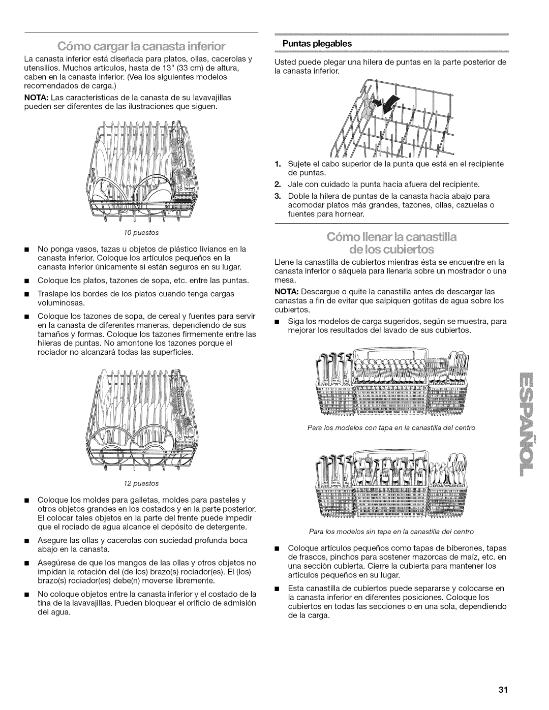 Kenmore 665.1622 manual Puntas plegables 