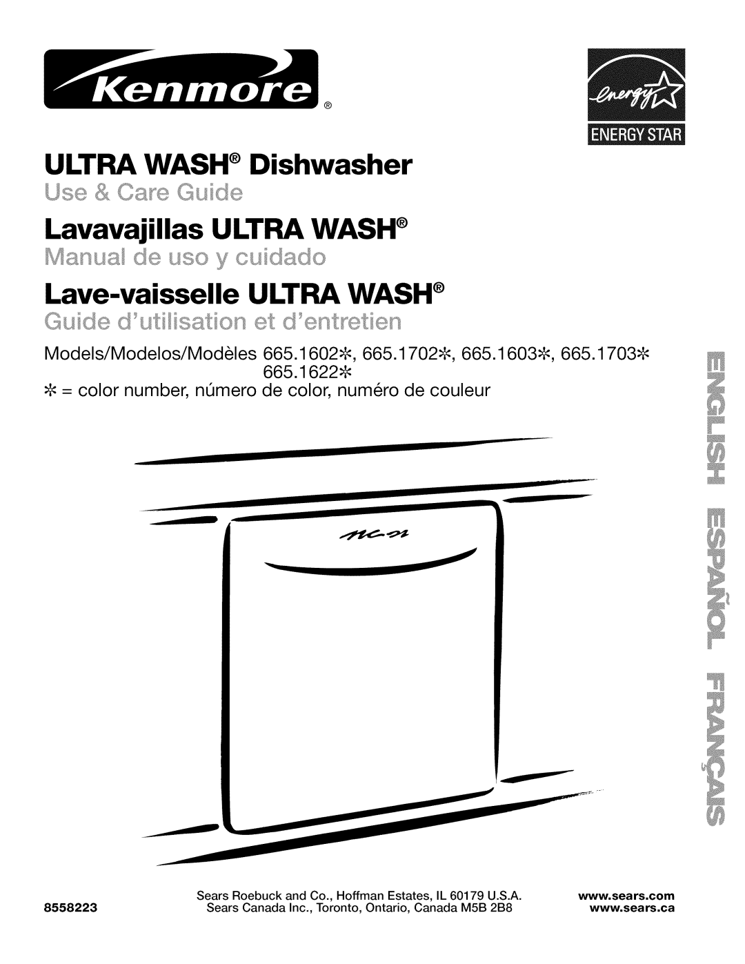 Kenmore manual Gd 4 UI, _;_l_, 665.1622¢, ULTRA WASH Dishwasher Lavavajillas ULTRA WASH, Lave-vaisselleULTRA WASH 