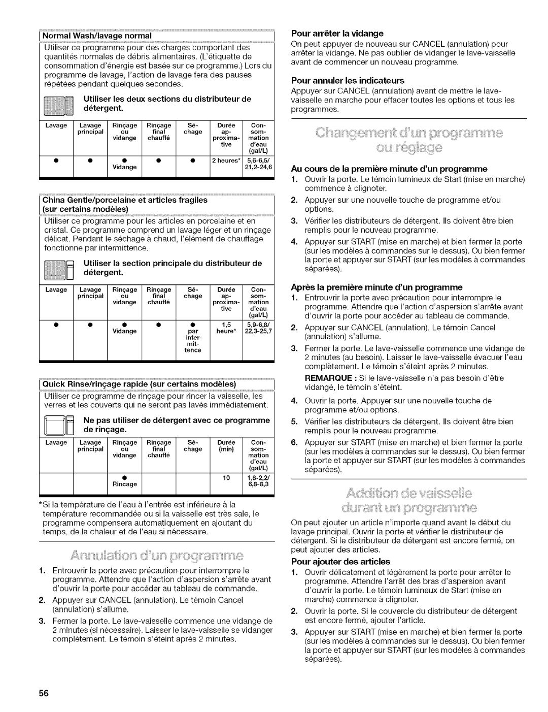 Kenmore 665.1728, 665.1628, 665.1629 Utiliser la section principale du distributeur de dtergent, Pour arrter la vidange 