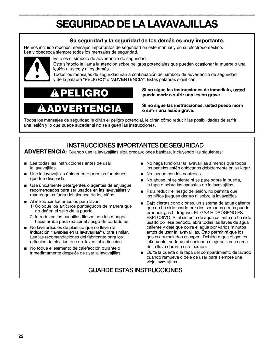 Kenmore 665.1649, 665.1648 manual Seguridad DE LA Lavavajillas, Su seguridad y la seguridad de los demds es muy importante 