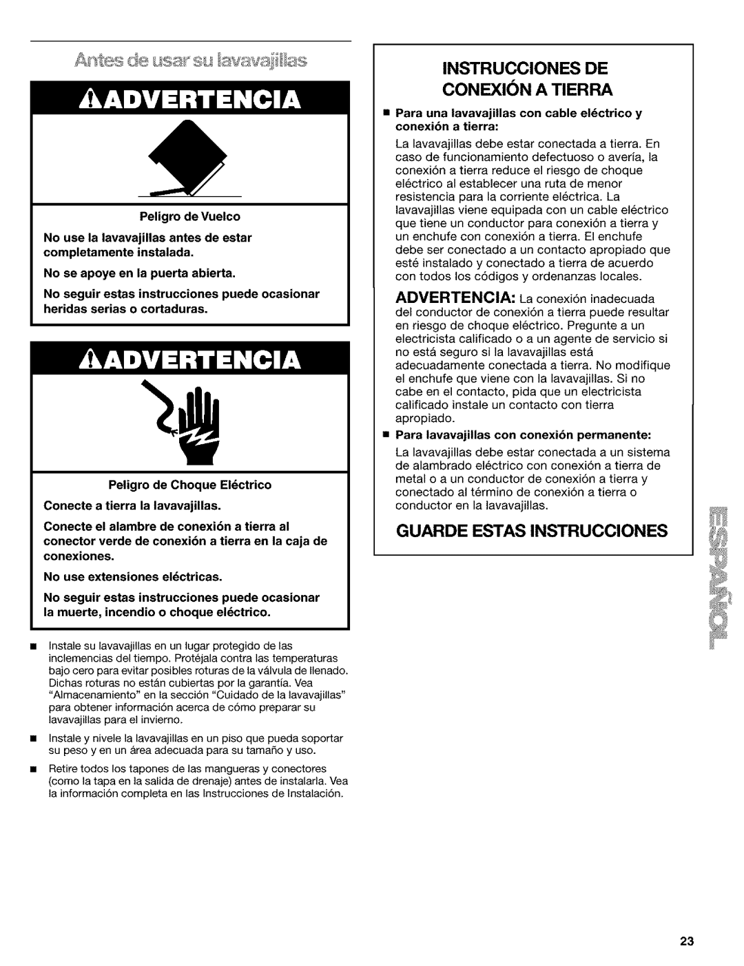 Kenmore 665.1748 Para una lavavajillas con cable elctrico y conexibn a tierra, Para lavavajillas con conexibn permanente 