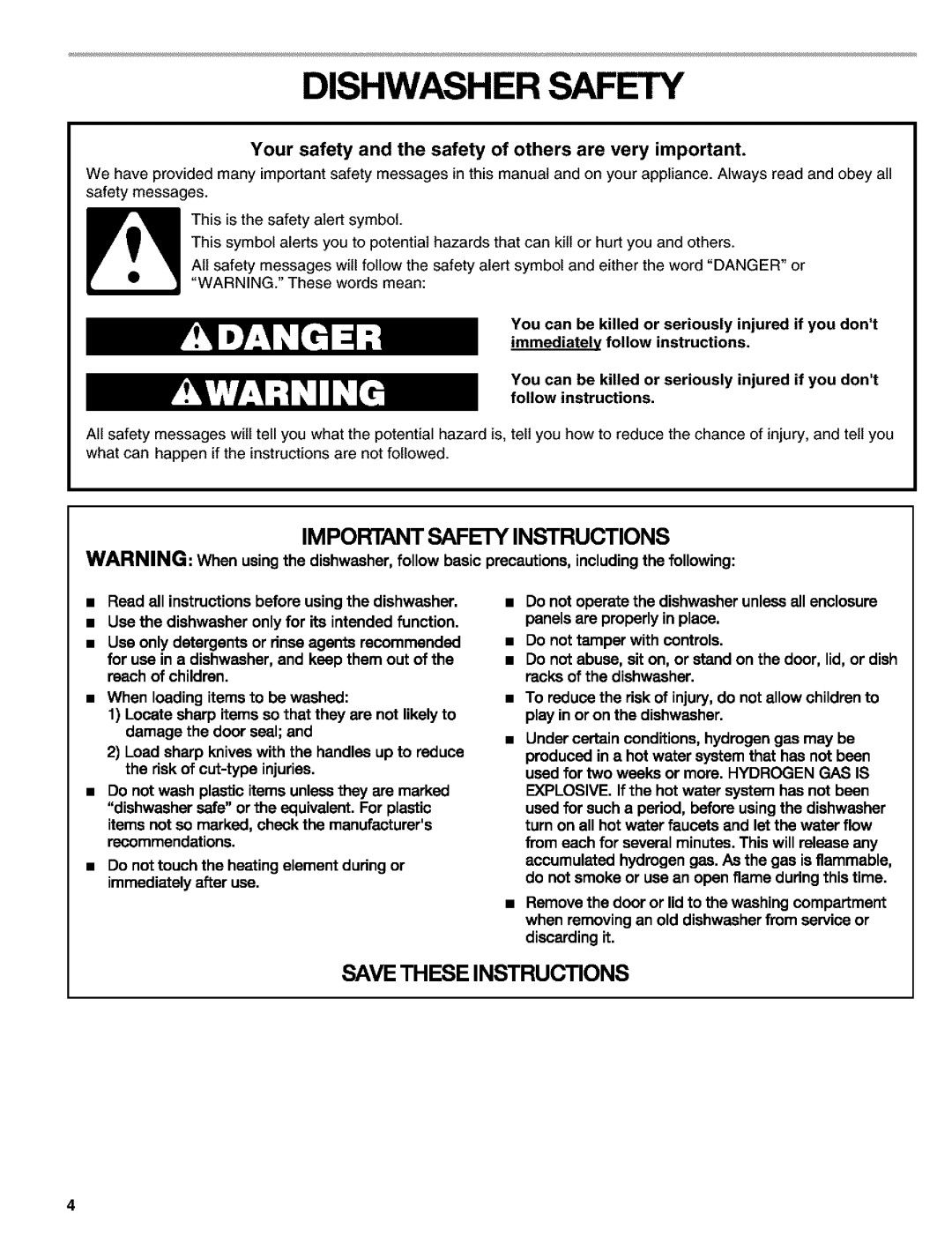 Kenmore 665.1649, 665.1648, 665.1748 manual Dishwasher Safety, Your safety and the safety of others are very important 