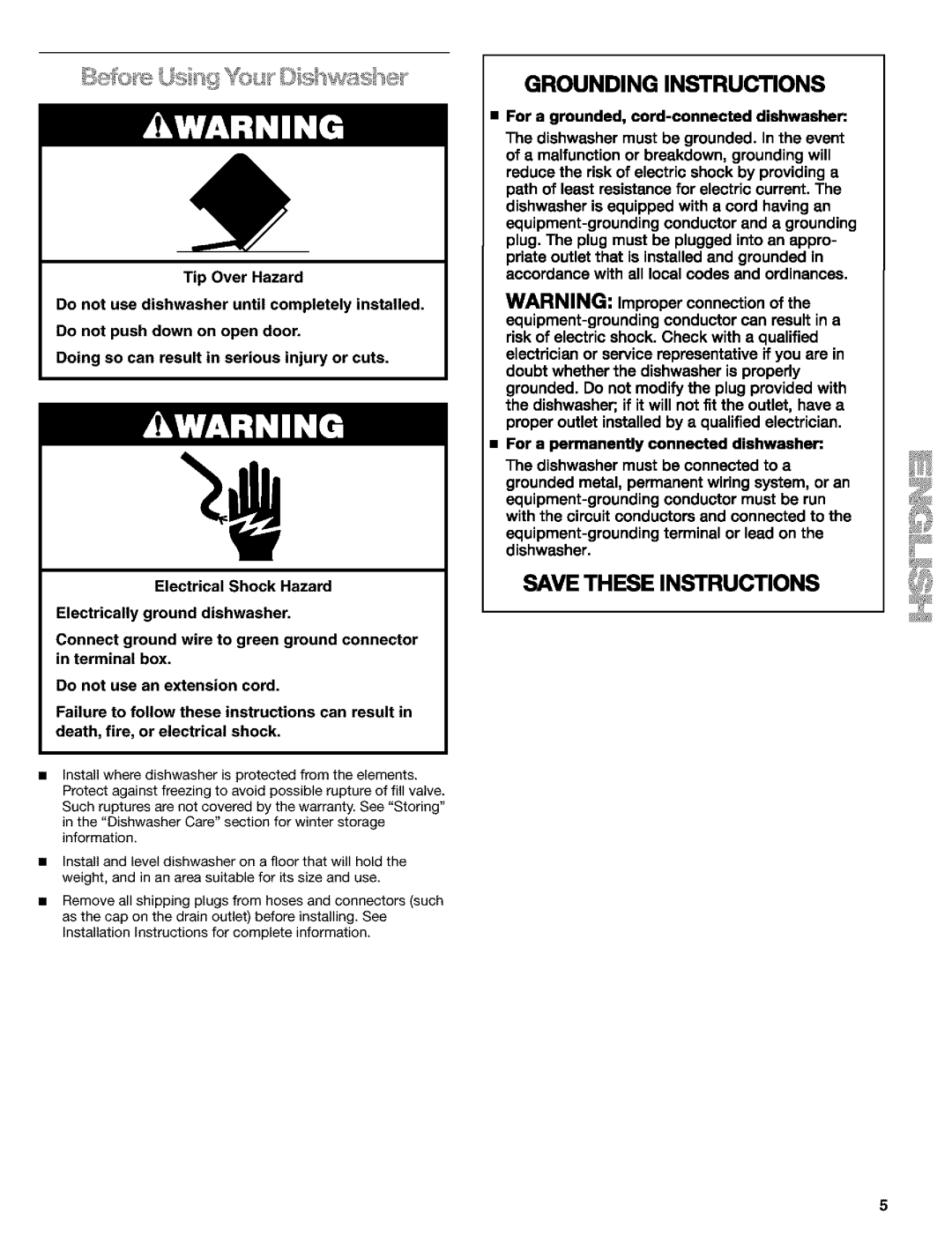 Kenmore 665.1748, 665.1648, 665.1649 manual Grounding Instructions 