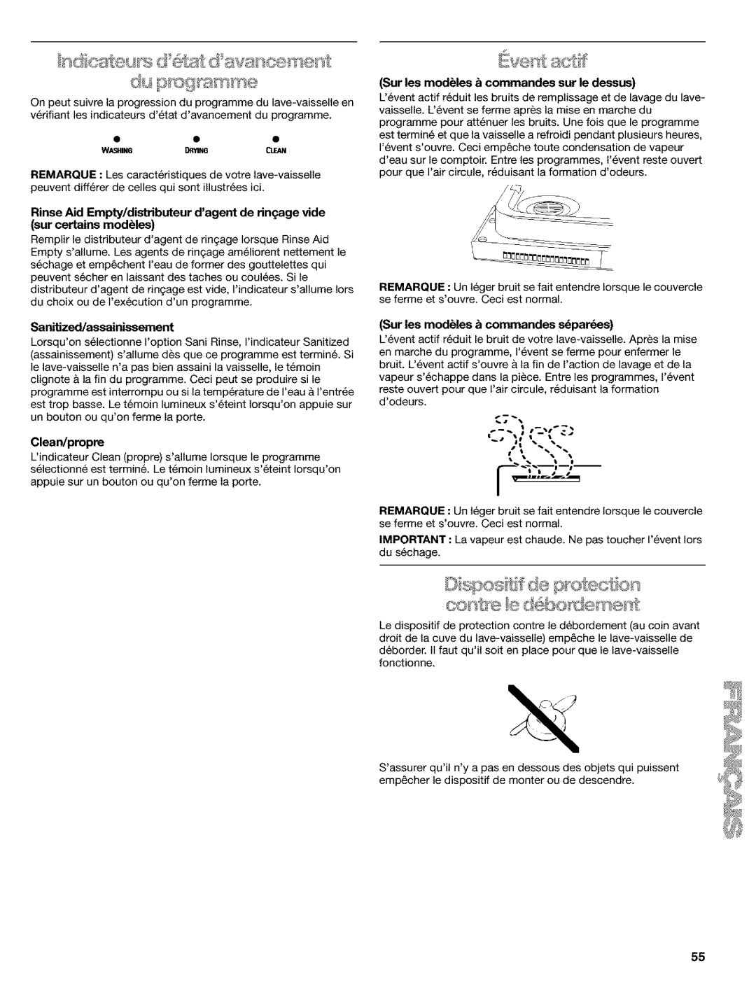 Kenmore 665.1649 manual Sur certains modules, Rinse Aid Empty/distributeur dagent de ringage vide, Sanitized/assainissement 