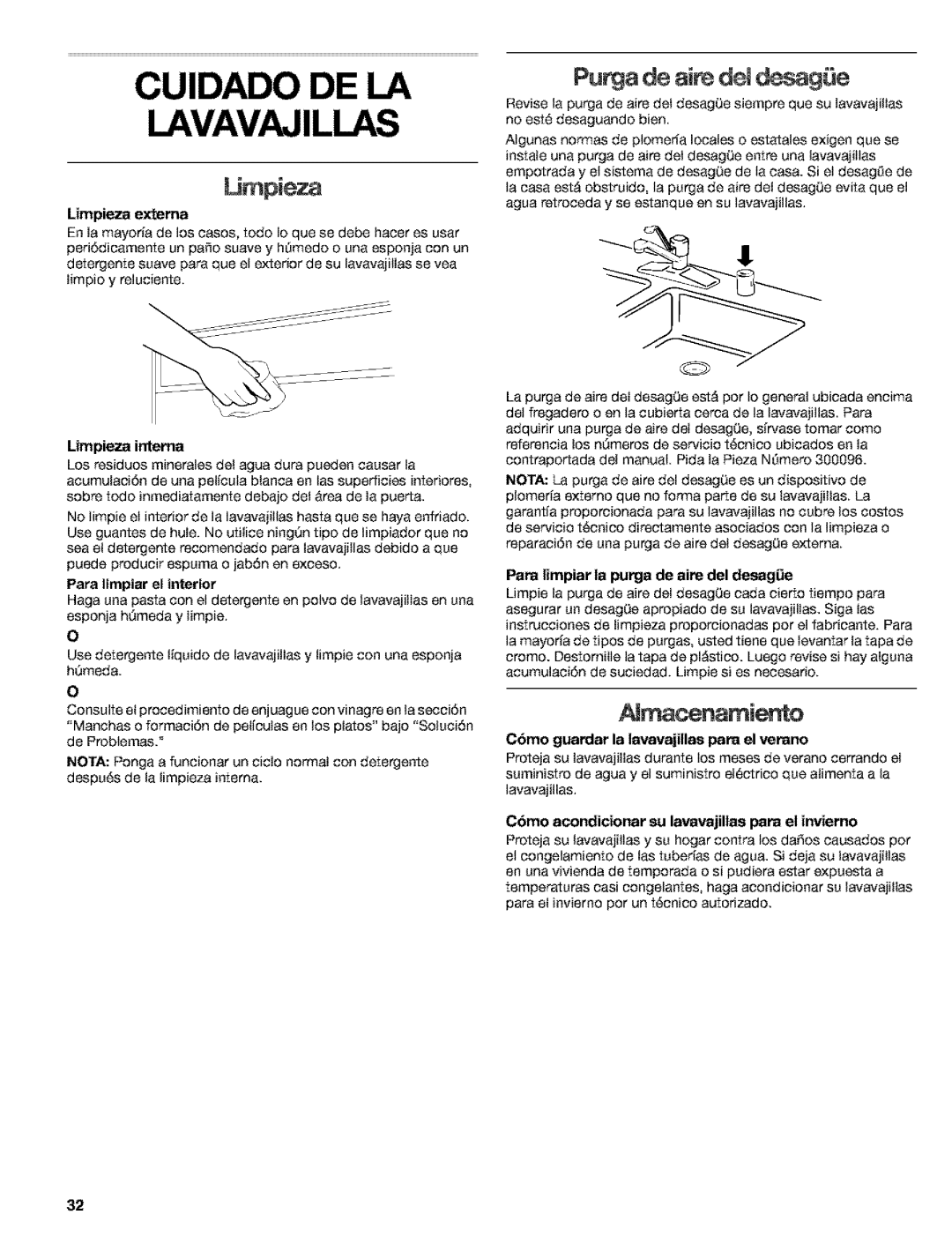 Kenmore 665.16529, 665.15522, 665.16522, 665.15529 manual Cuidado DE LA Lavavajillas, Umpieza, AJmacenamiento 