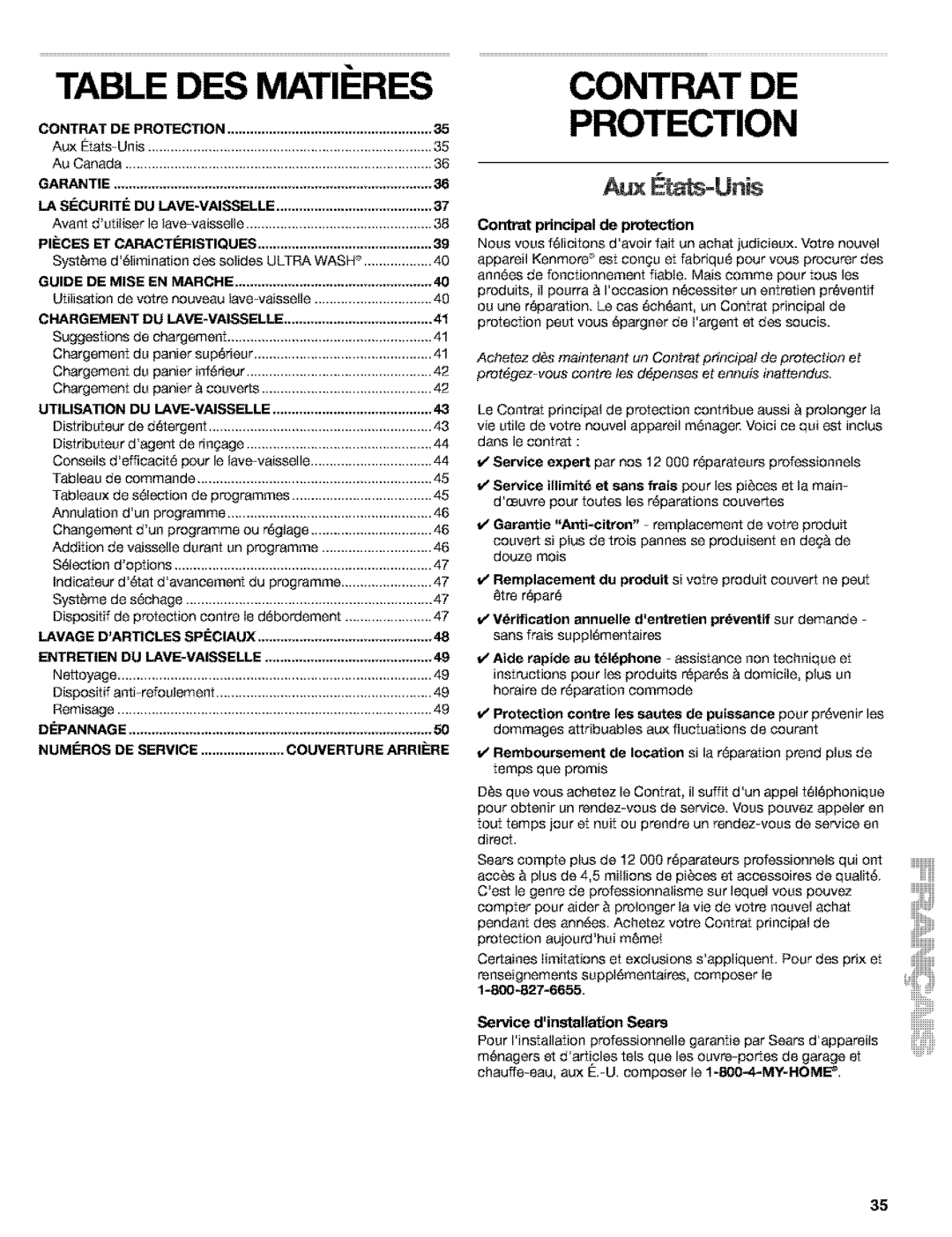 Kenmore 665.15529, 665.16529, 665.15522, 665.16522 manual Table DES Matii RES, Contrat DE, Am als=Unis 