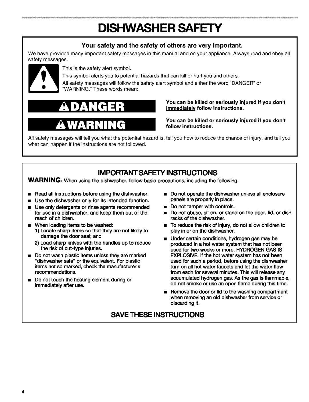 Kenmore 665.16529, 665.15522, 665.16522 manual Dishwasher Safety, Your safety and the safety of others are very important 